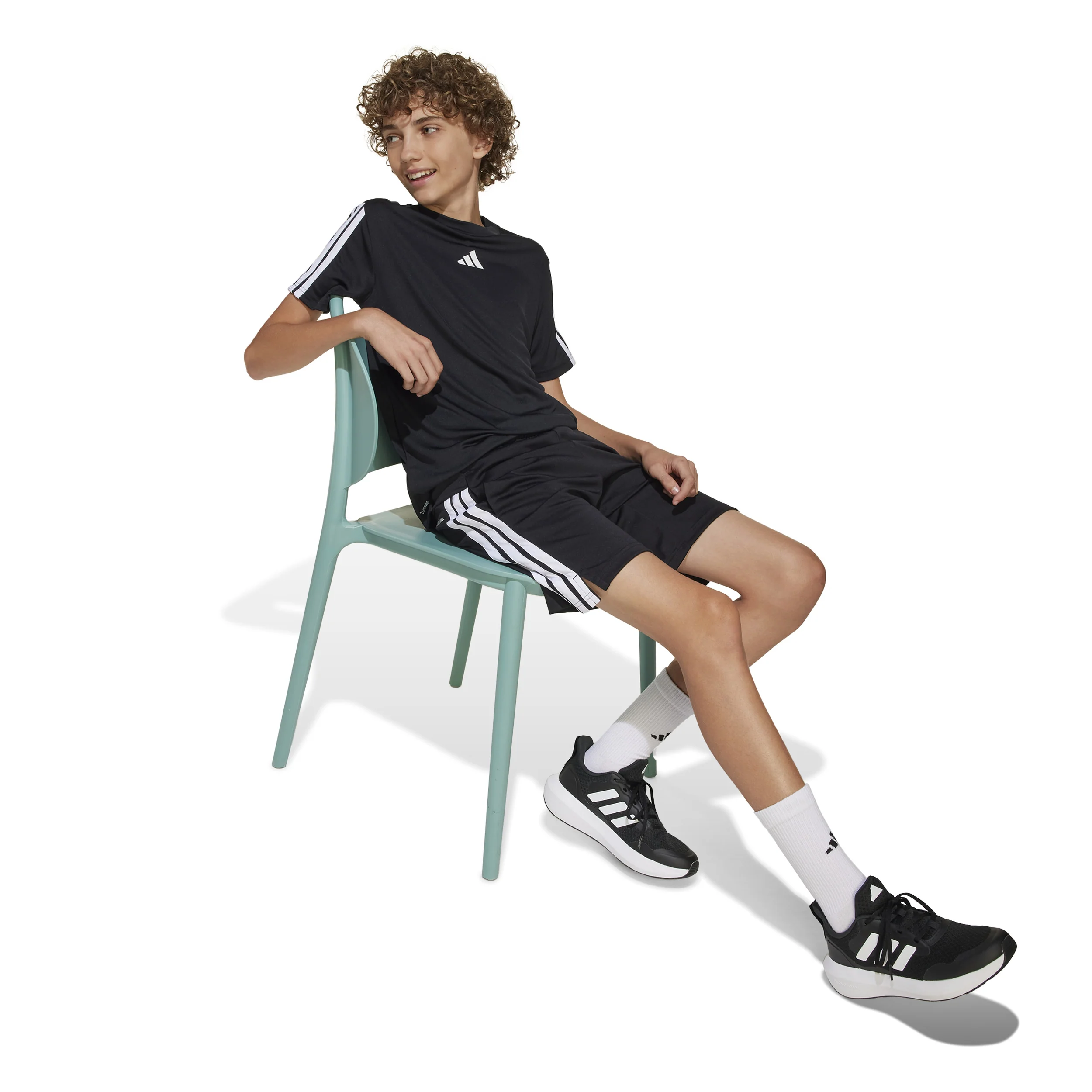 Training Essentials 3 Stripes Camiseta De Manga Corta Niños-Negro,Blanco - Image 4