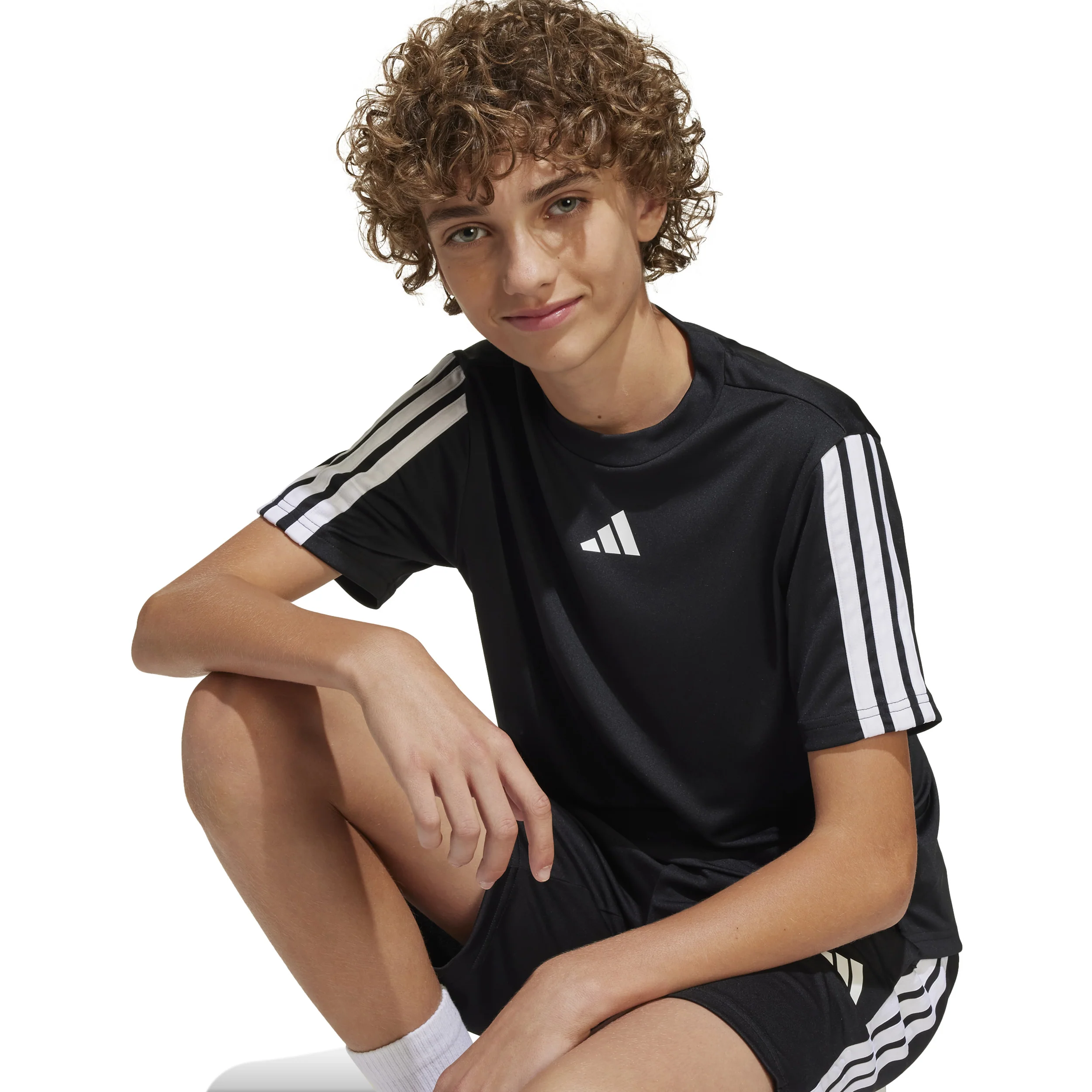 Training Essentials 3 Stripes Camiseta De Manga Corta Niños-Negro,Blanco - Image 5