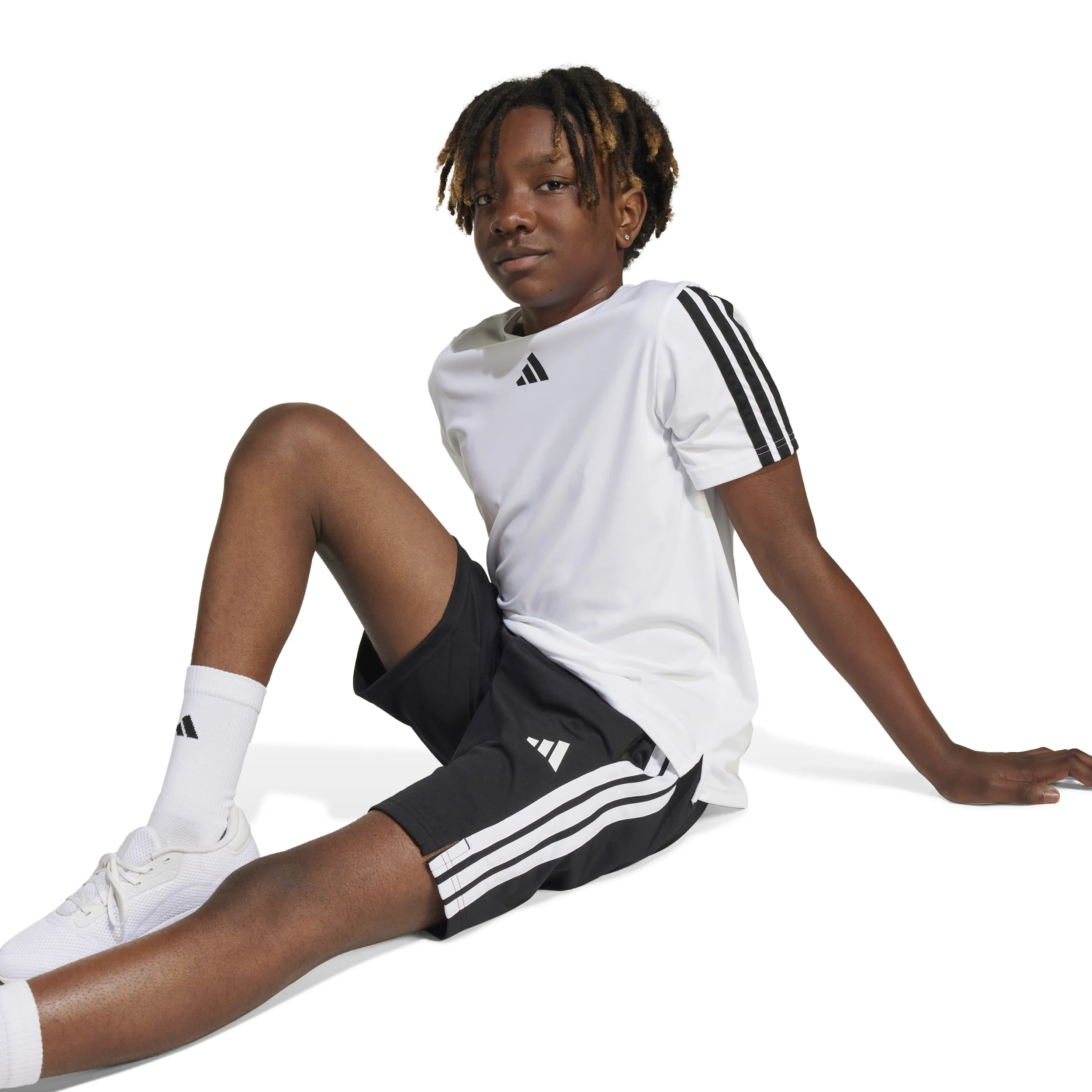 Training Essentials 3 Stripes Shorts Niños-Negro,Blanco - Image 6