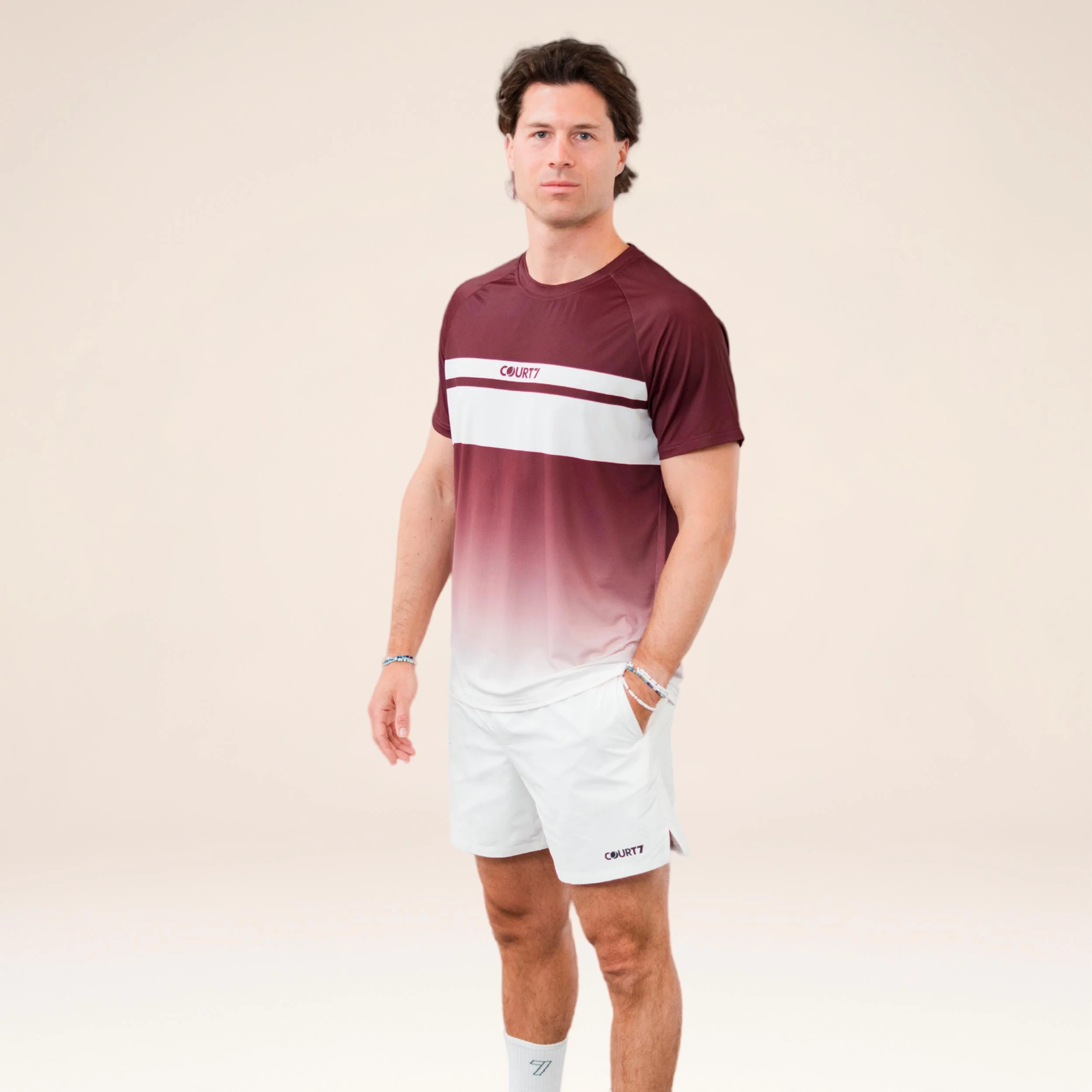 Performance Gradient Stripe Camiseta de manga corta Hombres - rojo - Image 4