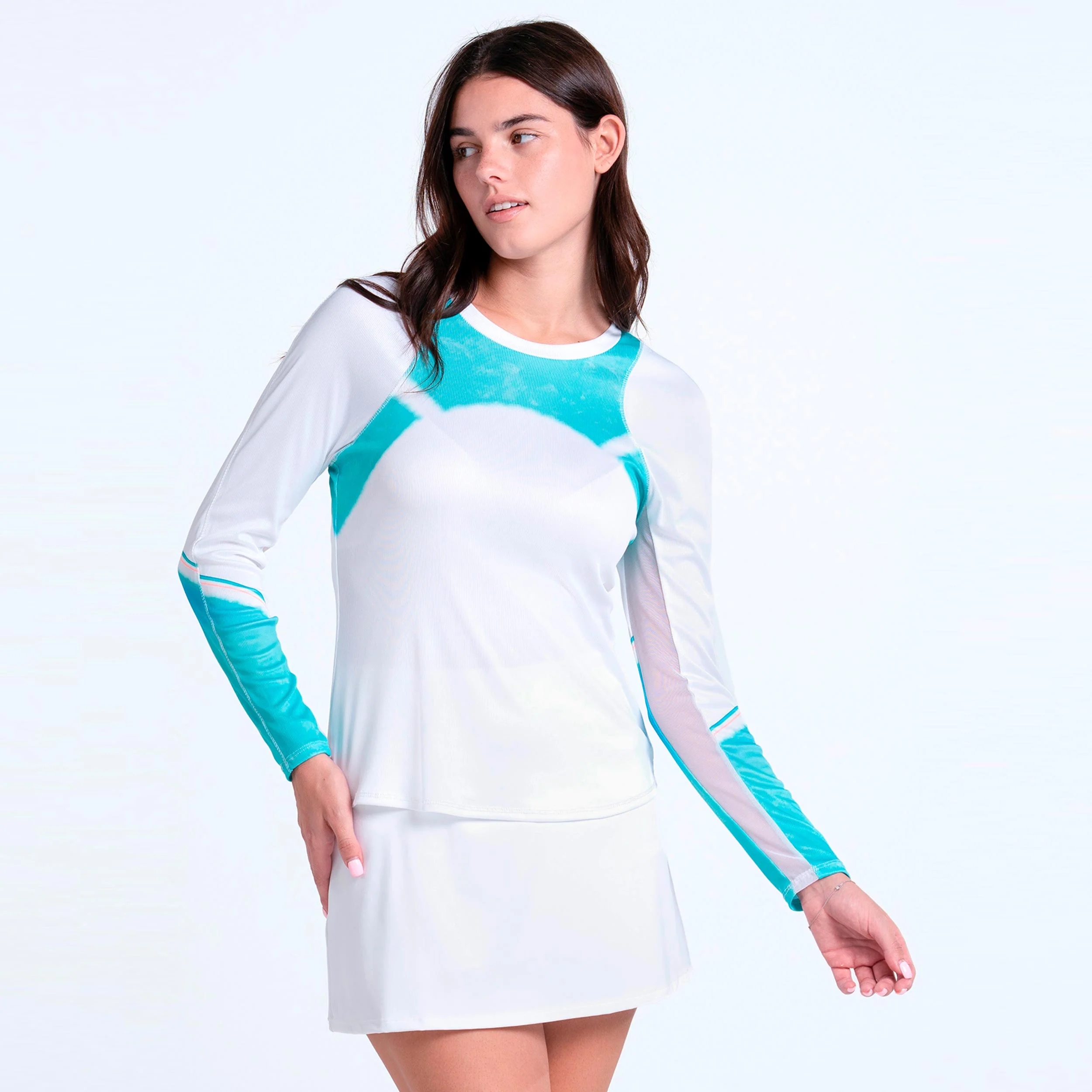 Sun Beat Camiseta de manga larga Mujeres - blanco, turquesa