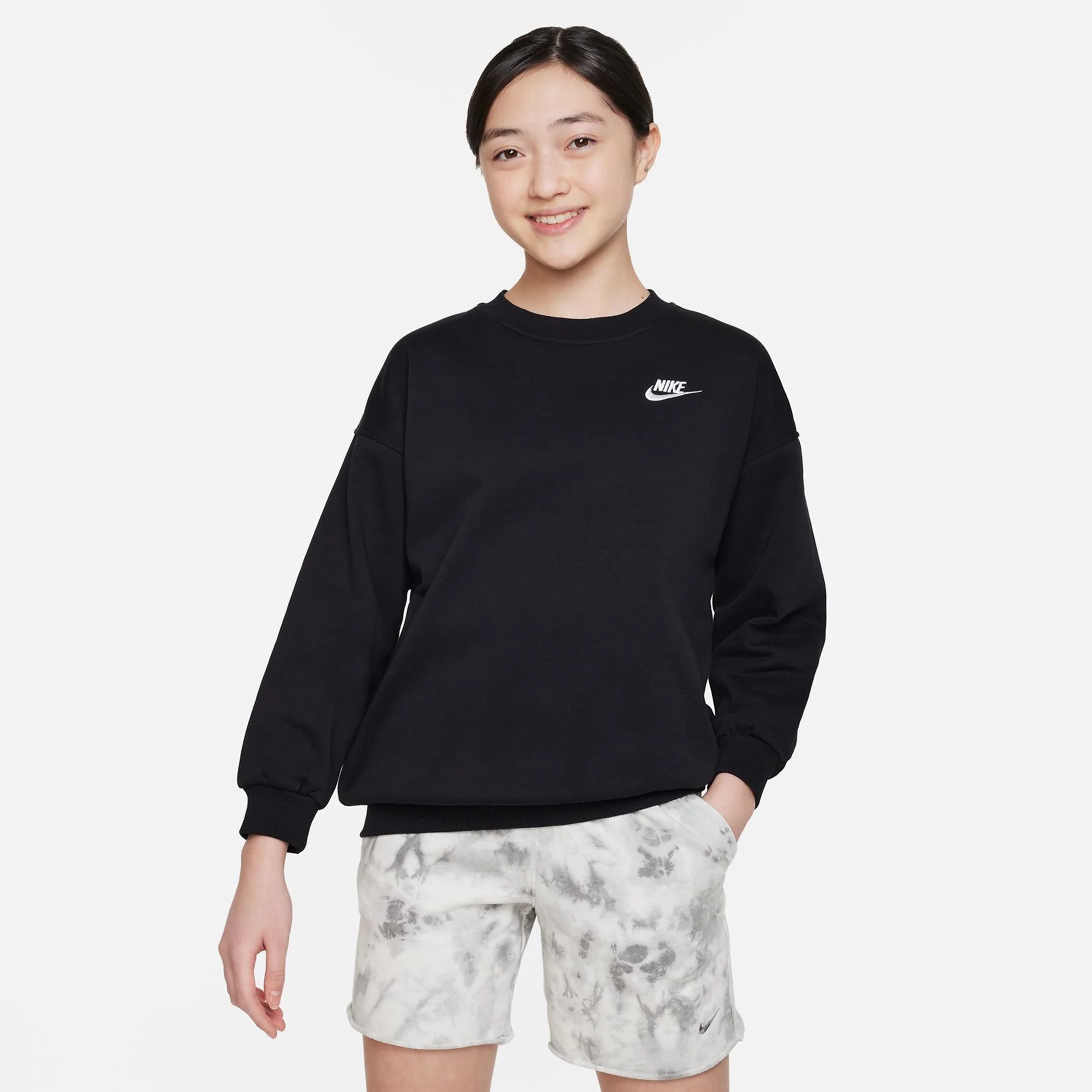 Club Fleece Oversized Crew Sudadera Chicas-Negro - Image 4