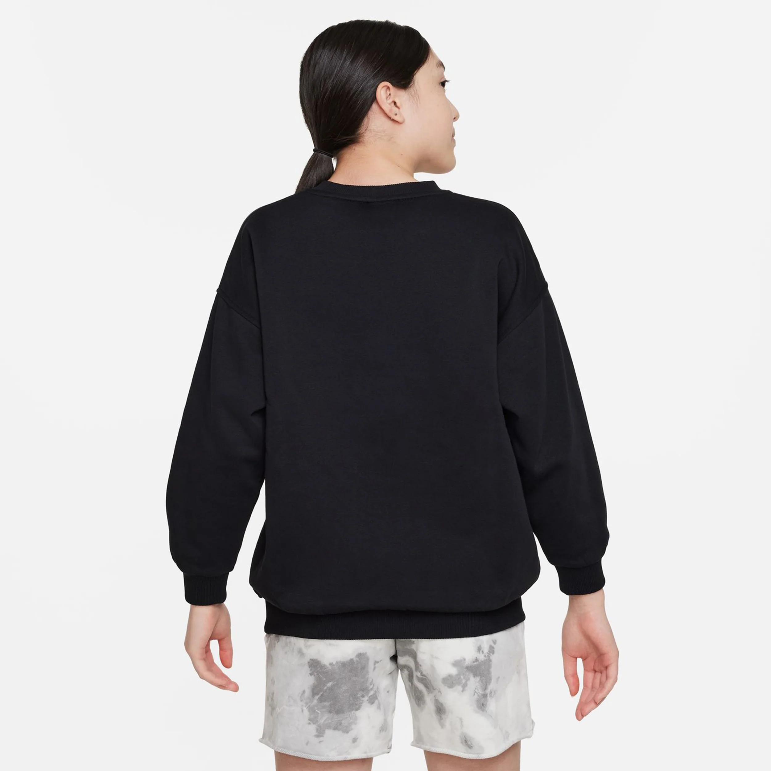 Club Fleece Oversized Crew Sudadera Chicas-Negro - Image 5