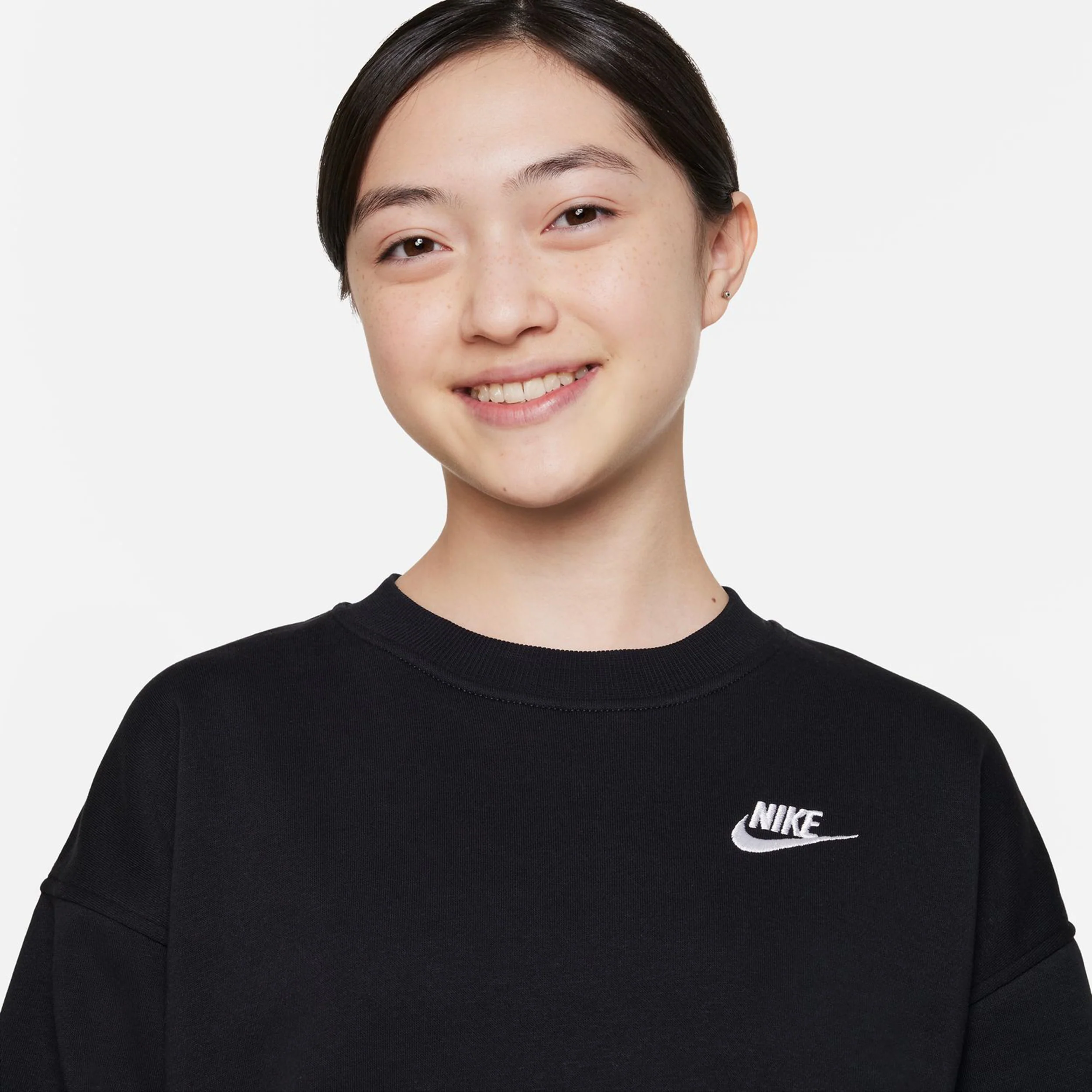 Club Fleece Oversized Crew Sudadera Chicas-Negro - Image 6