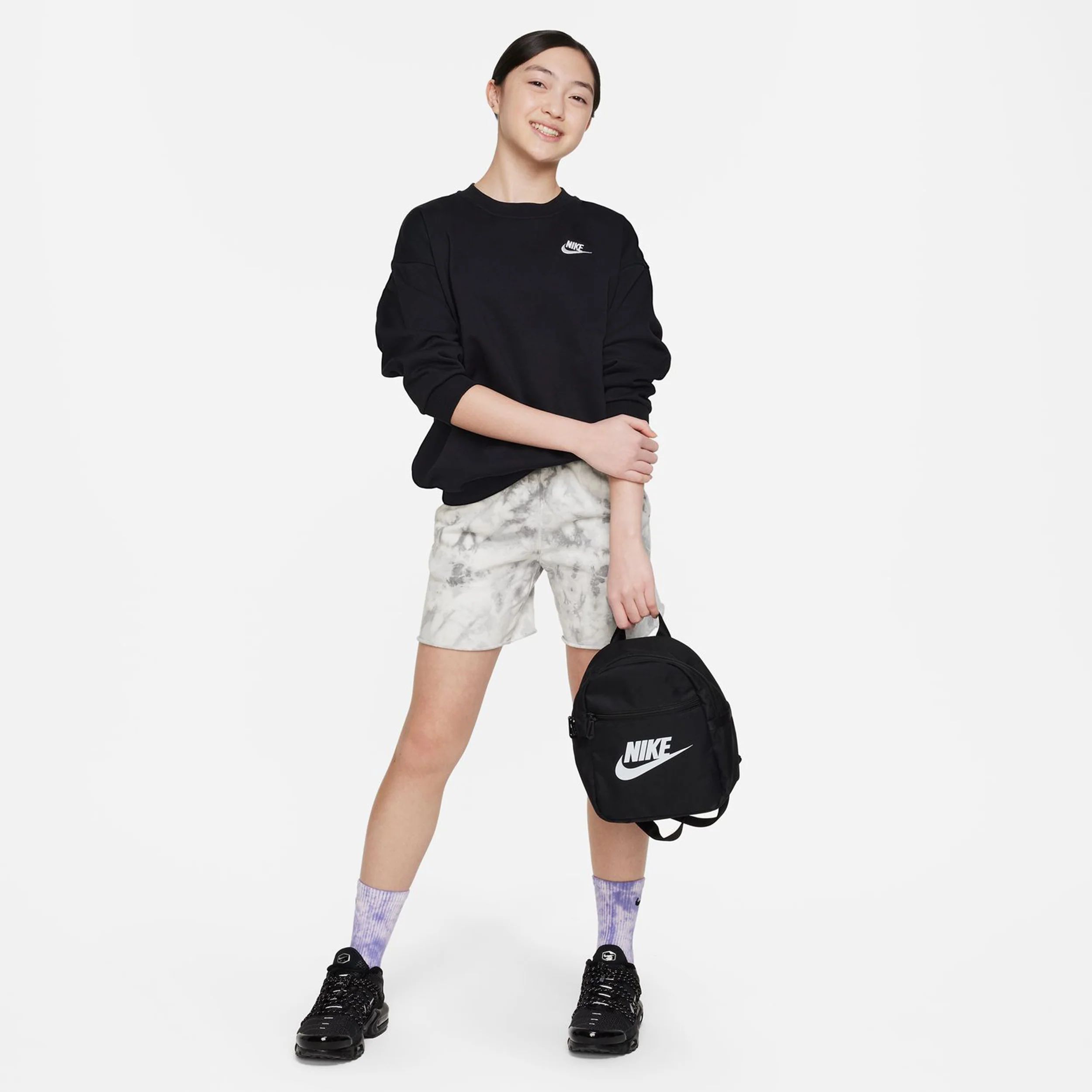 Club Fleece Oversized Crew Sudadera Chicas-Negro - Image 7