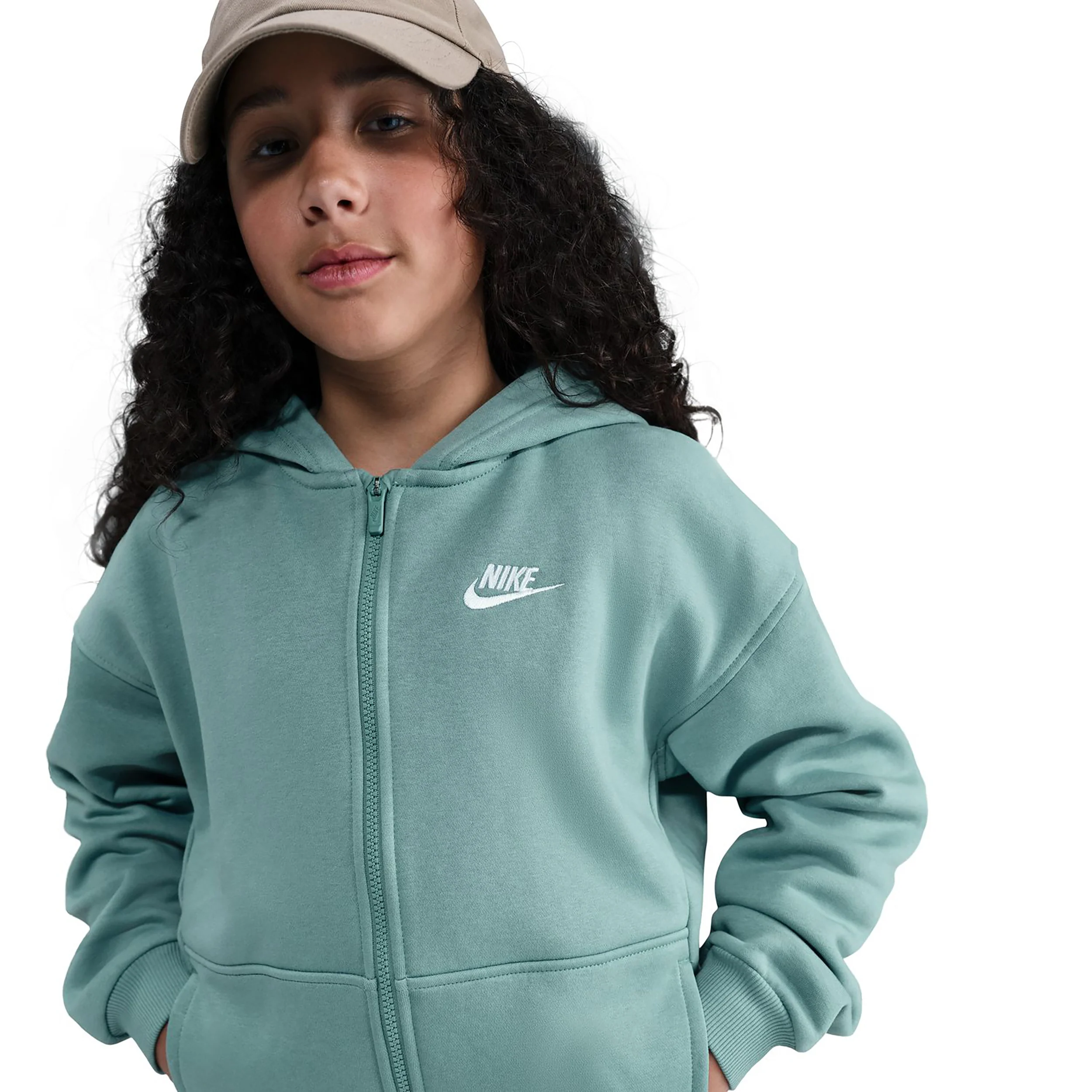 Club Fleece Oversized Full-Zip Sudadera Con Cremallera Chicas-Salvia - Image 3