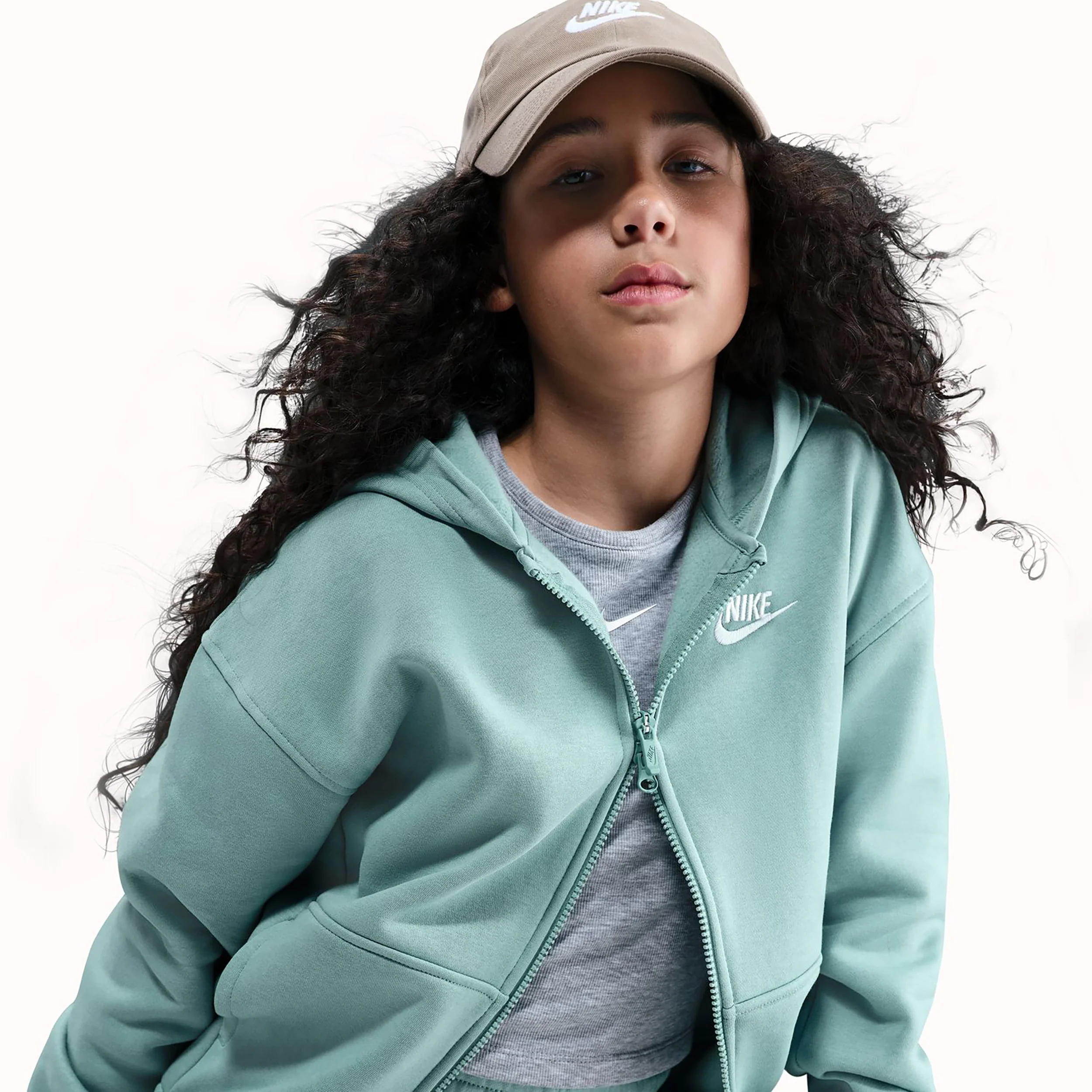 Club Fleece Oversized Full-Zip Sudadera Con Cremallera Chicas-Salvia - Image 4