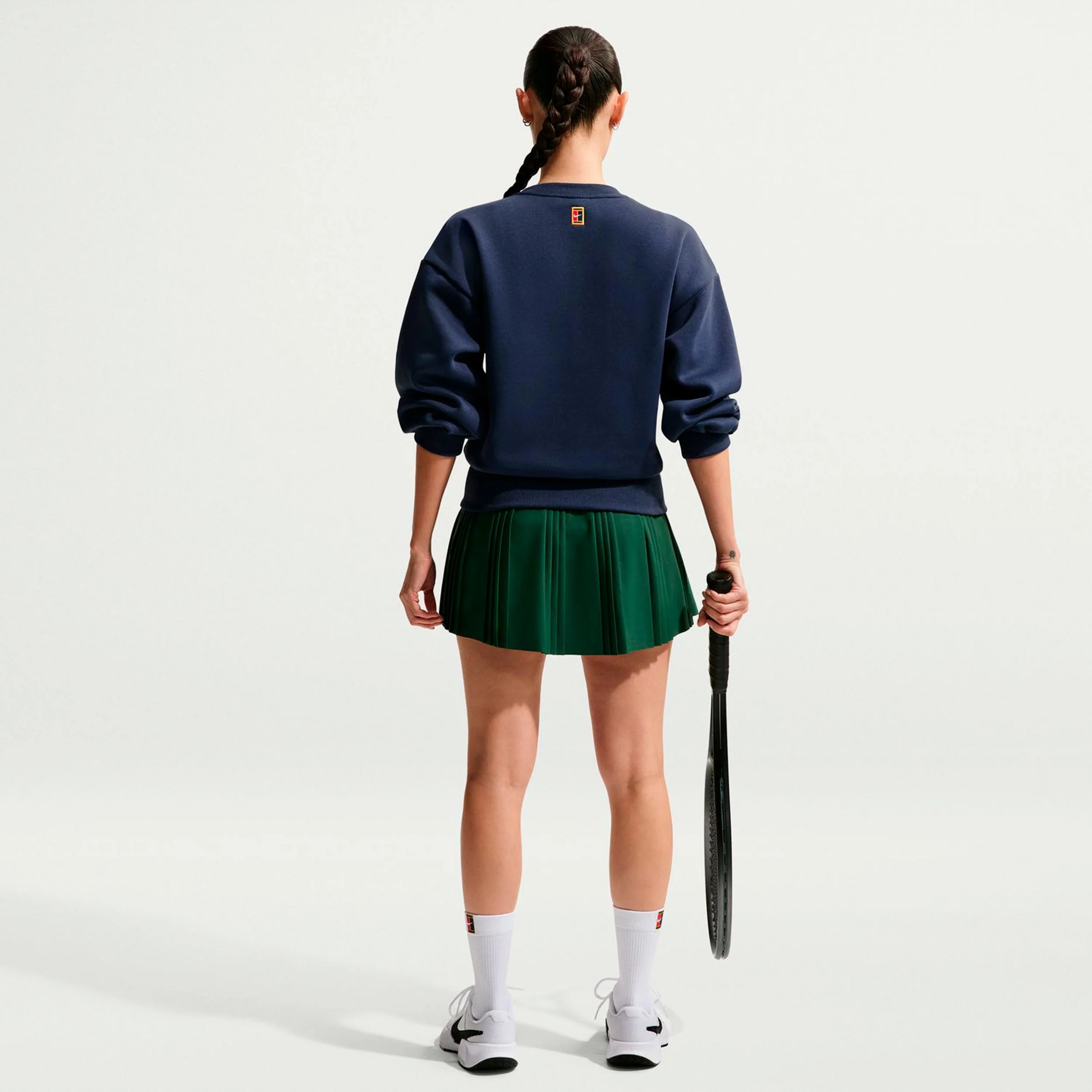 Court Fleece Crew Sudadera Mujeres-azul oscuro, crema - Image 3