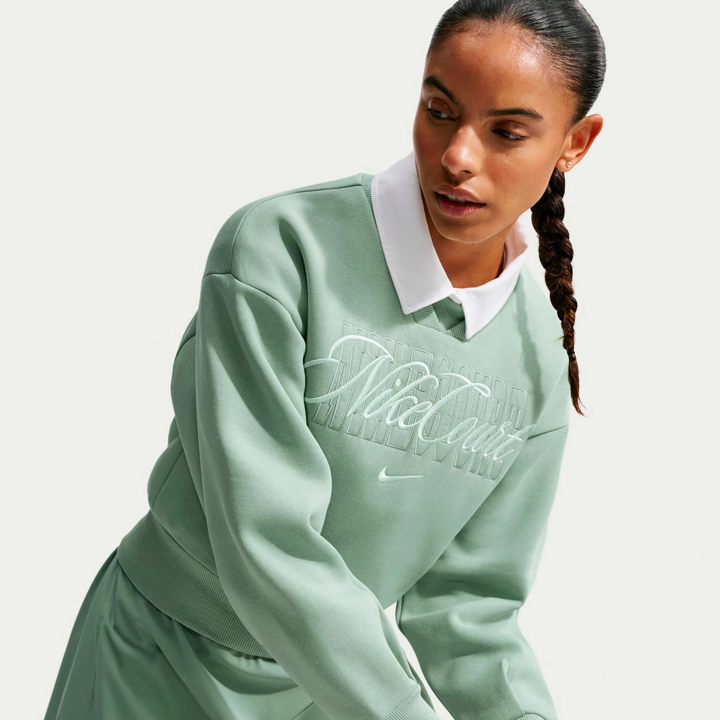 Court Fleece Crew Sudadera Mujeres - blanco rot, verde - Image 4