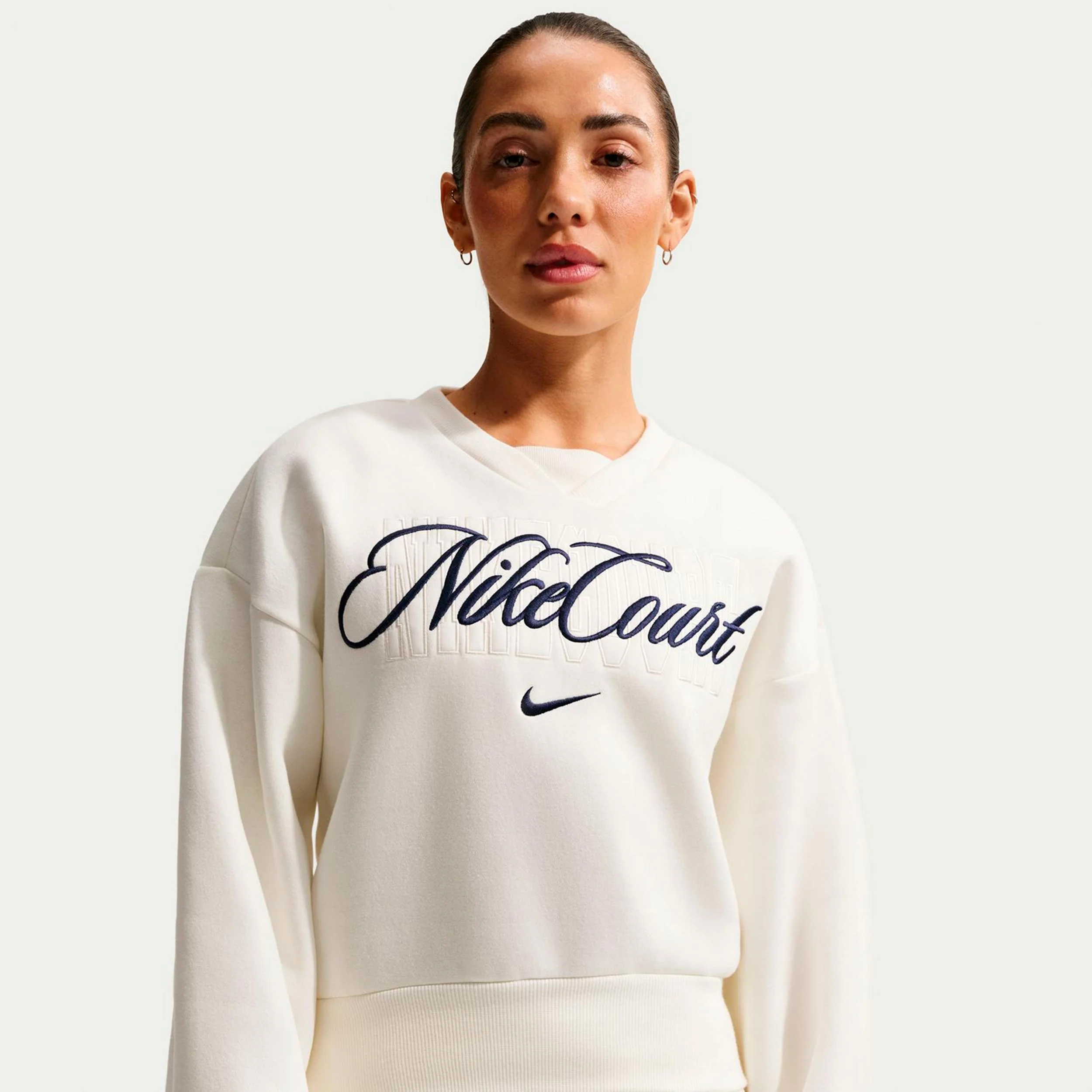 Court Fleece Crew Sudadera Mujeres-crema, azul oscuro