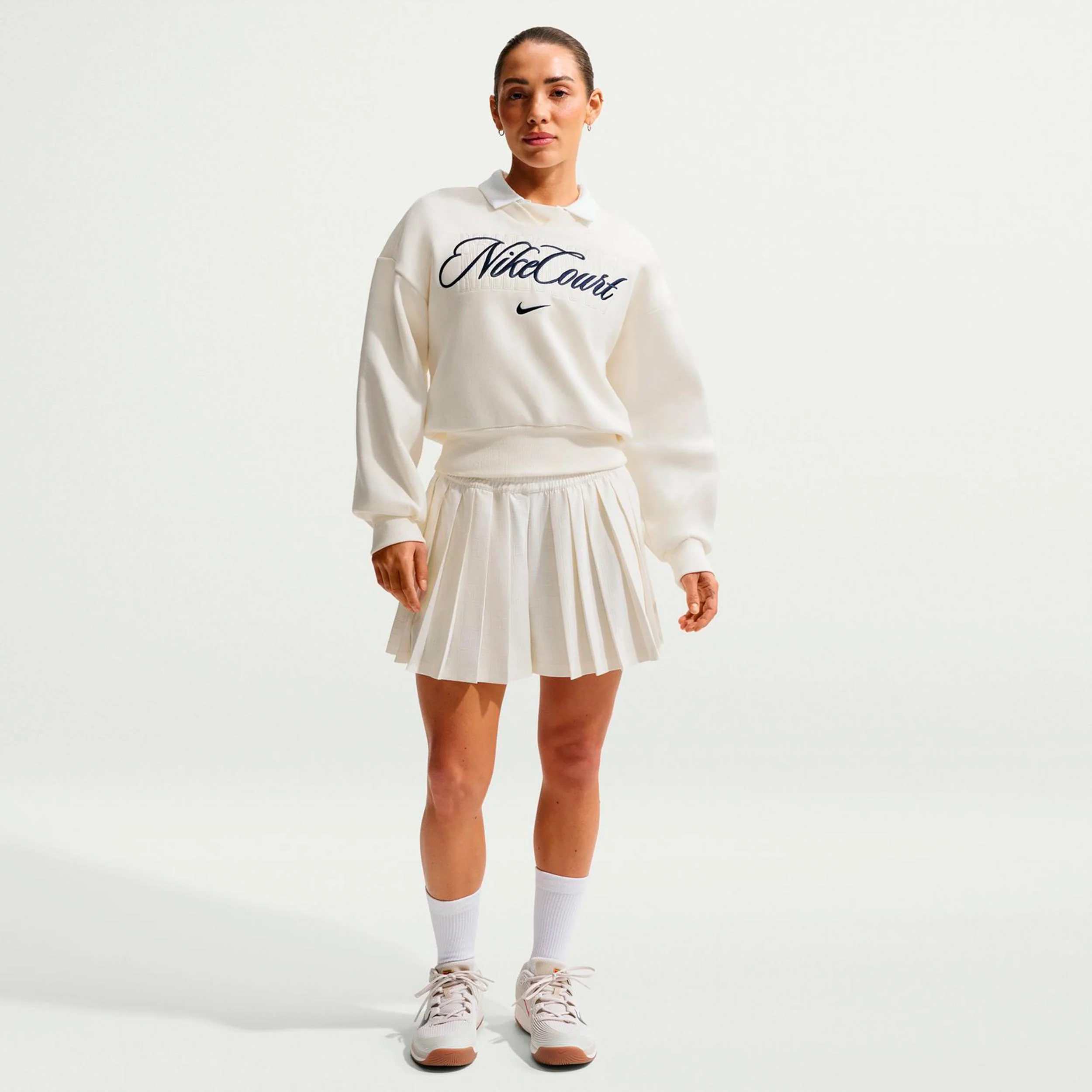 Court Fleece Crew Sudadera Mujeres-crema, azul oscuro - Image 2