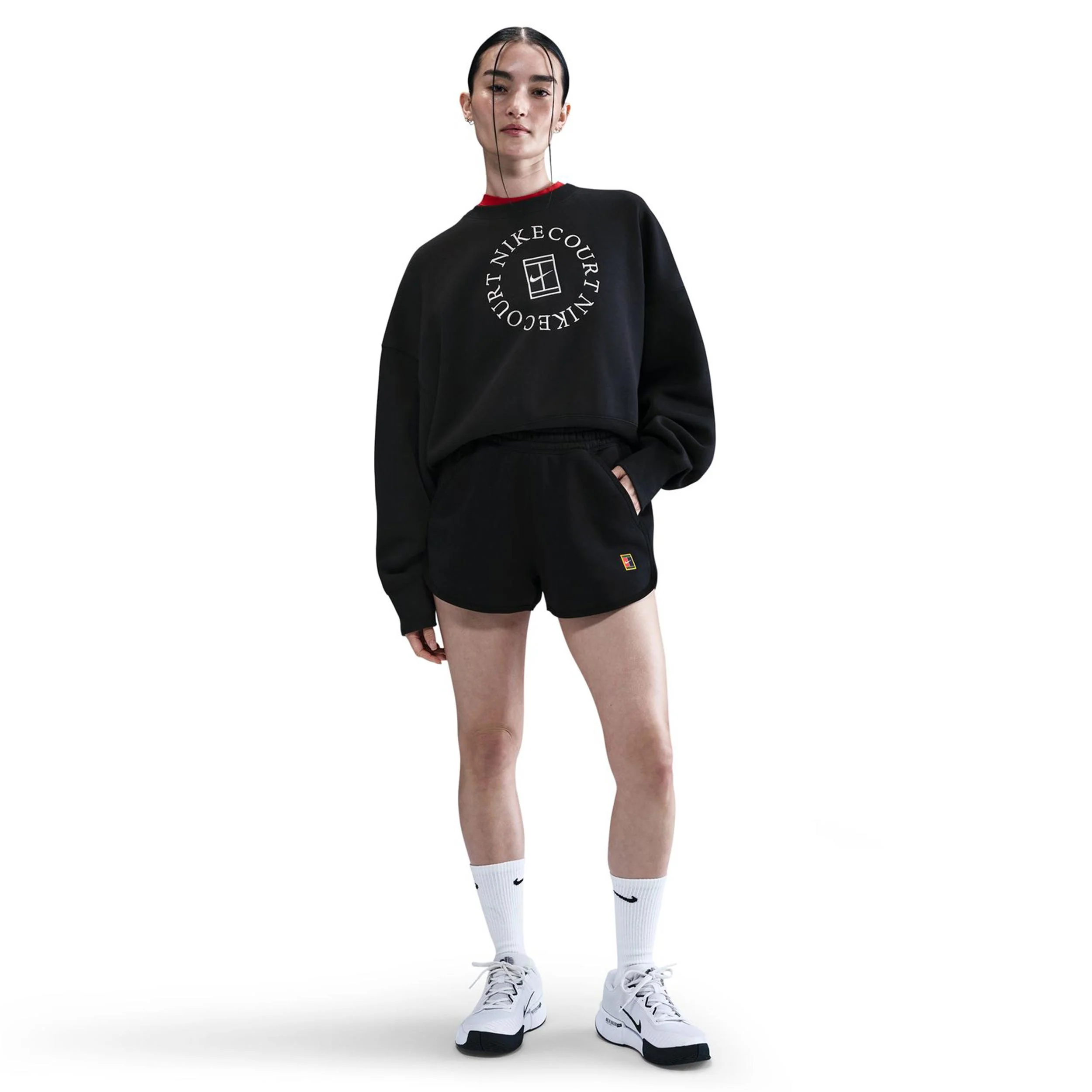 Court Heritage Fleece Mid Rise Shorts Mujeres-Negro - Image 2