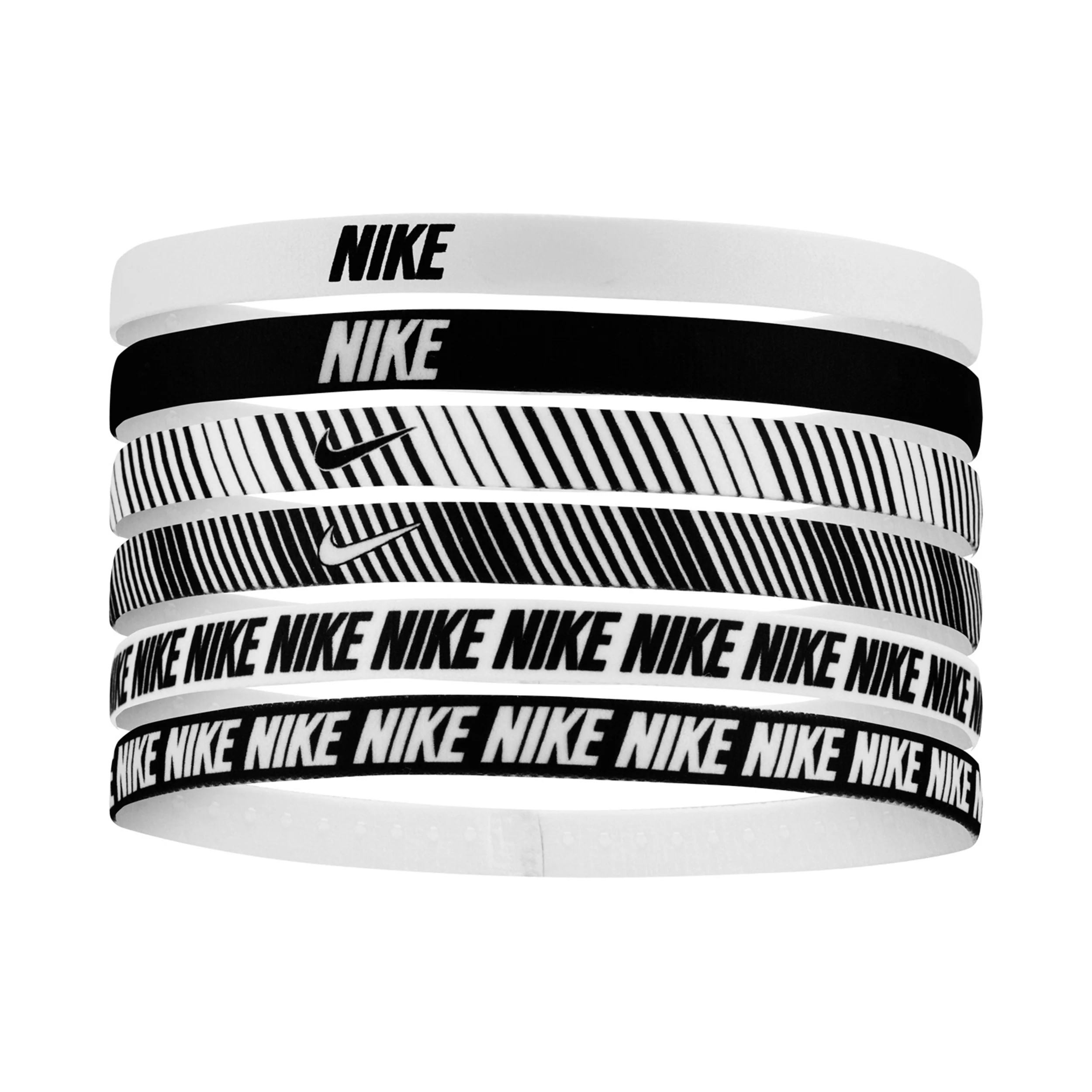 Nike Flex Classic Printed Cinta Para El Pelo Pack De 6-Blanco,Negro
