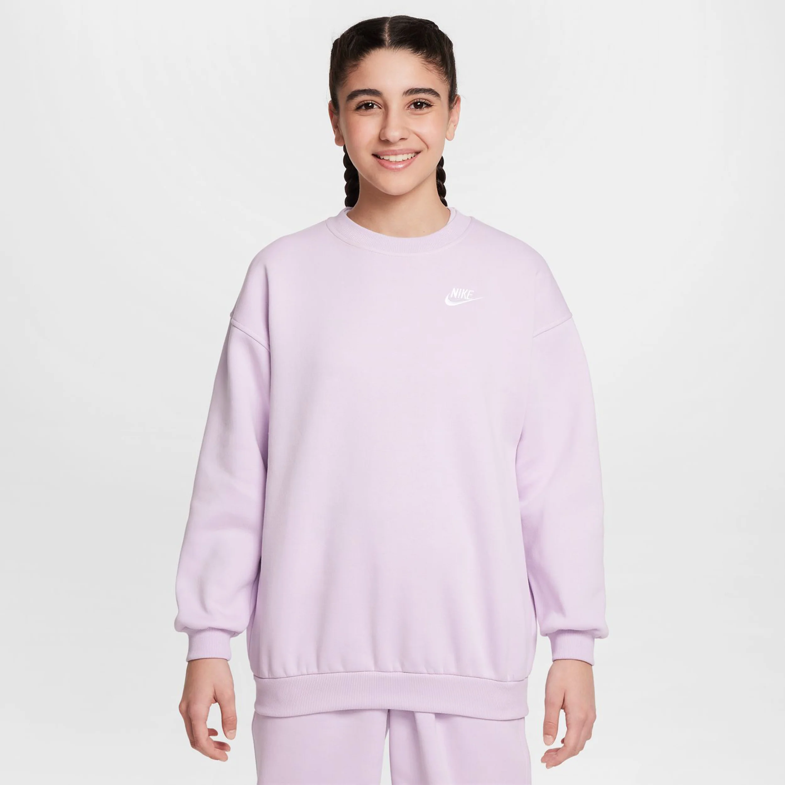 Sportswear Club Fleece Oversized Crew Sudadera Chicas-Morado
