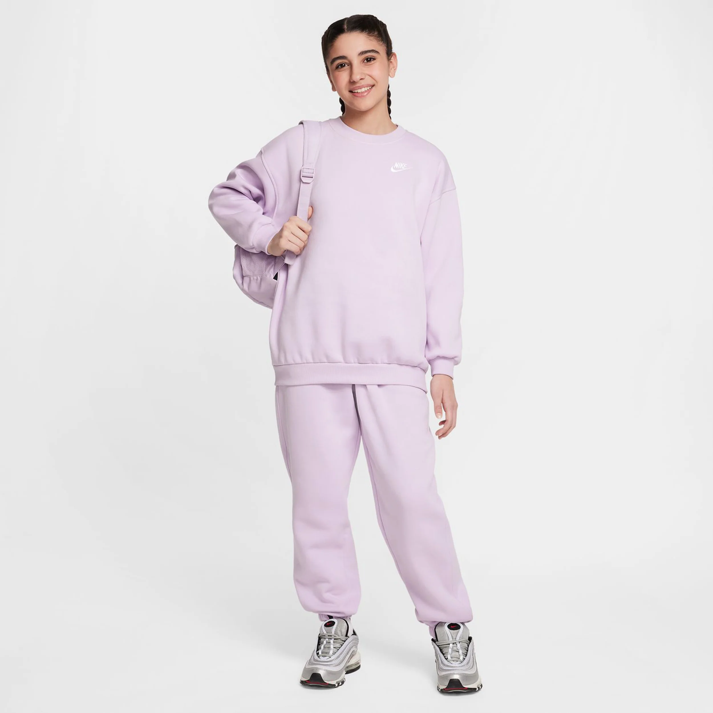 Sportswear Club Fleece Oversized Crew Sudadera Chicas-Morado - Image 5