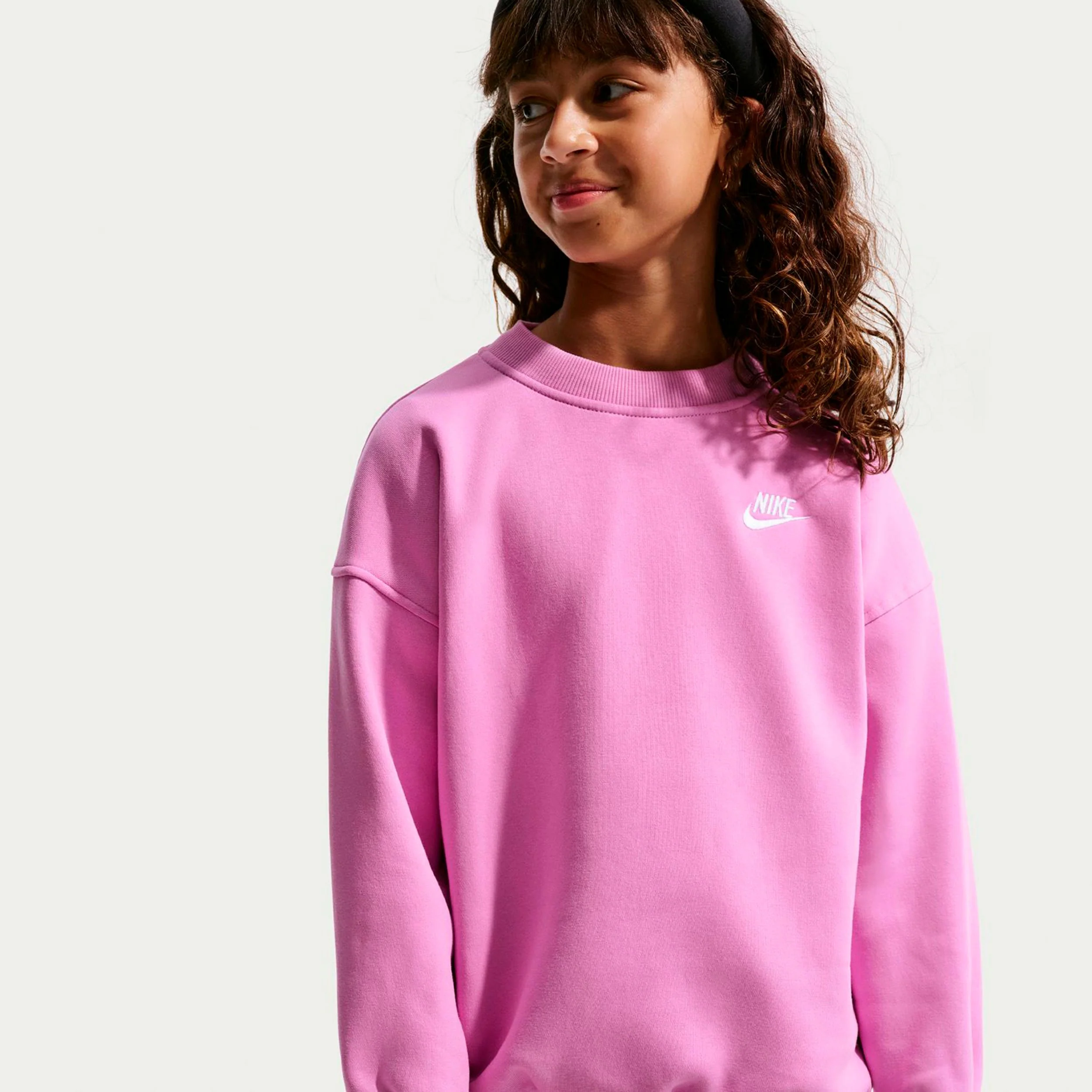 Sportswear Club Fleece Oversized Crew Sudadera Niños-morado, blanco