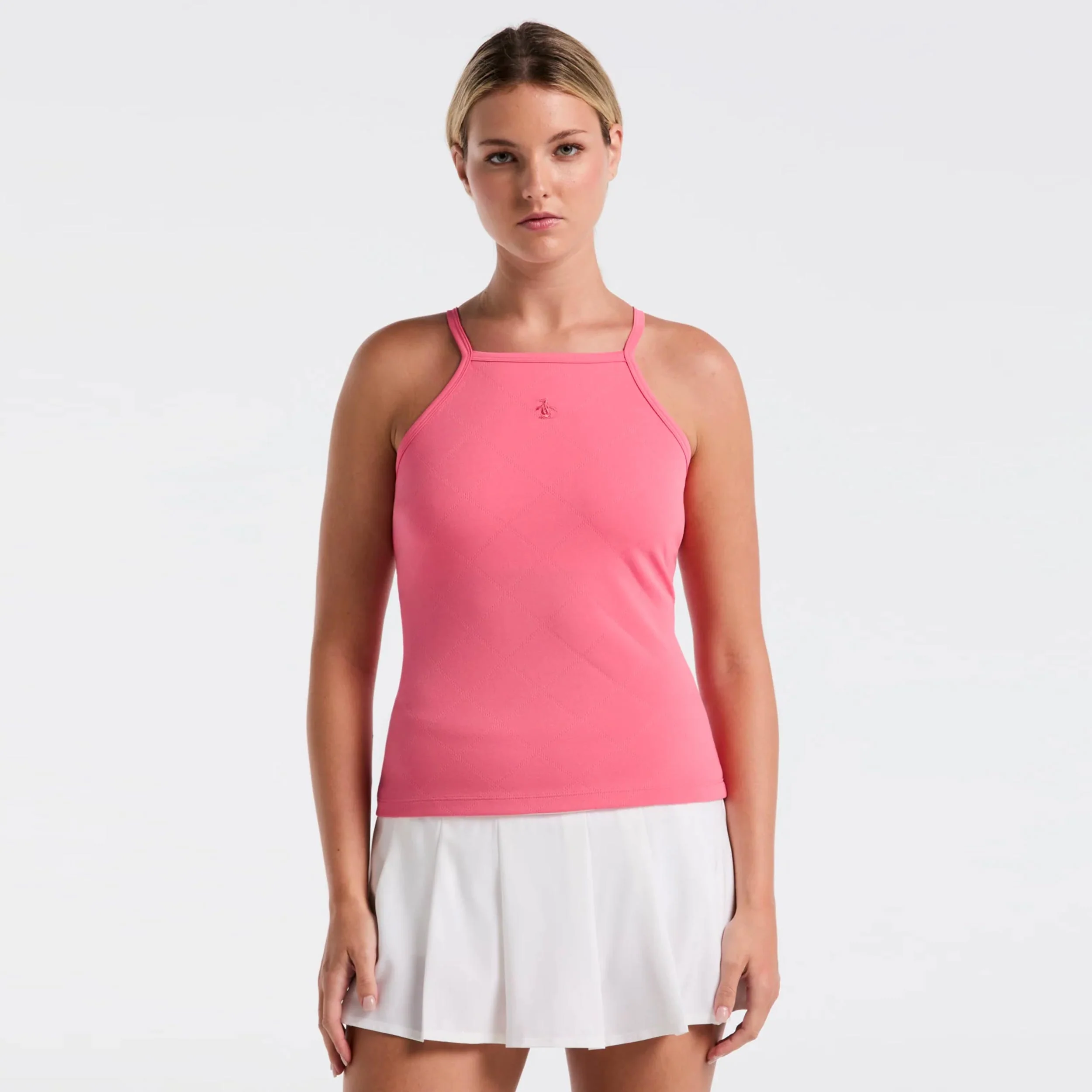 Grid Jacquard Camiseta De Tirantes Mujeres-Rosa