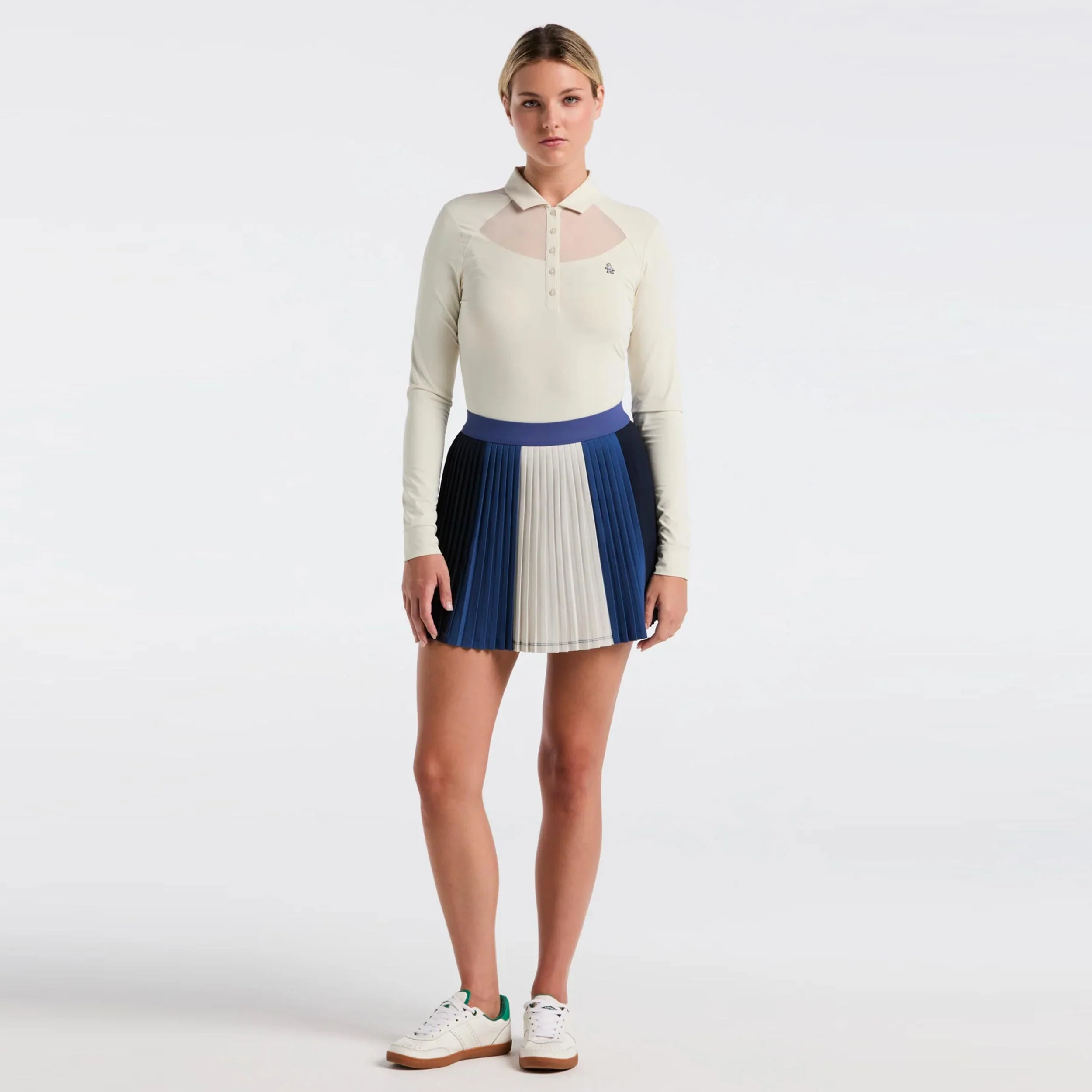 Micro Pleated Falda Mujeres-Azul,Crema - Image 4