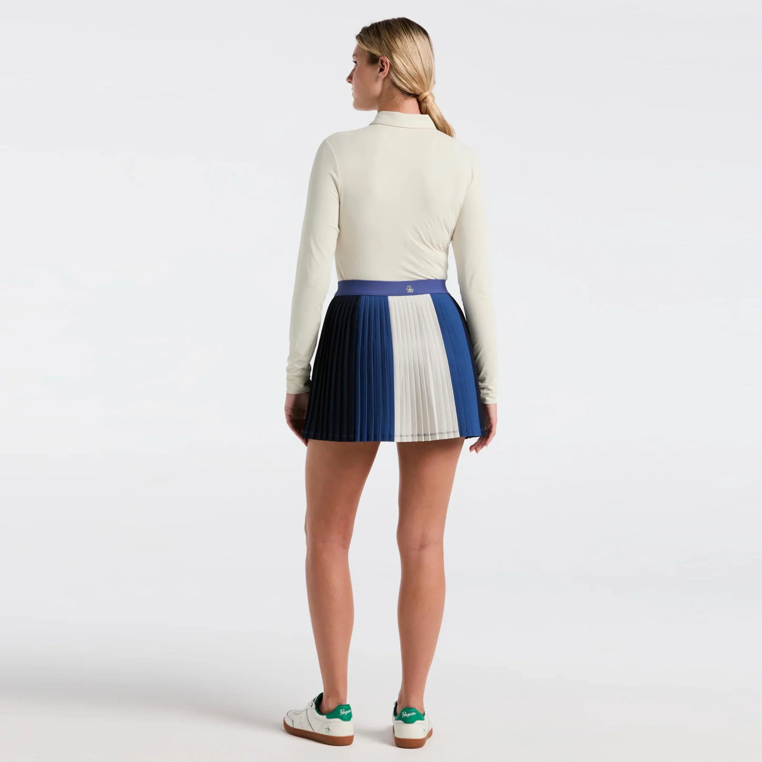 Micro Pleated Falda Mujeres-Azul,Crema - Image 5