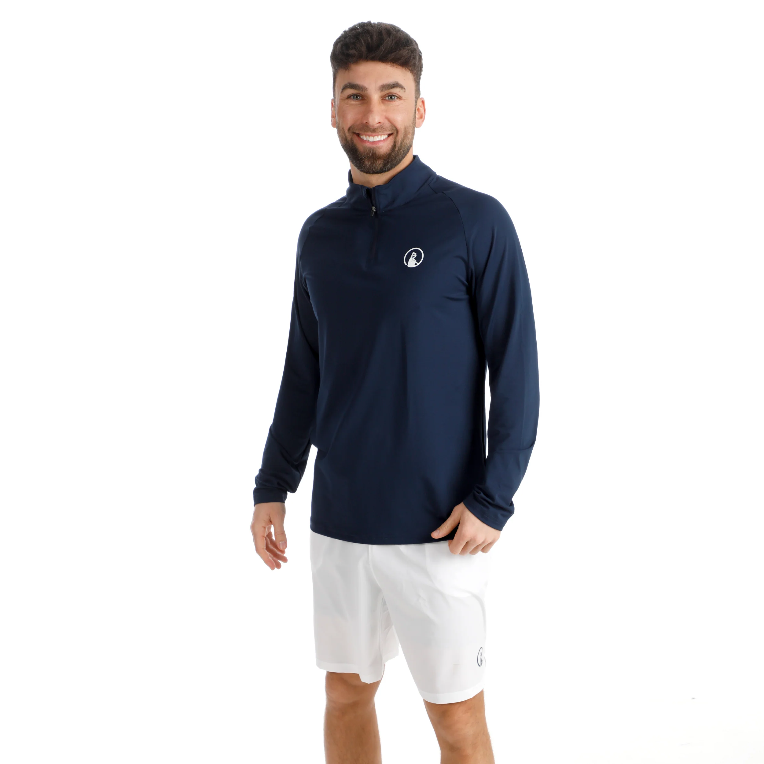 Big Serve 1/4 Zip Camiseta de manga larga Hombres-azul oscuro - Image 4