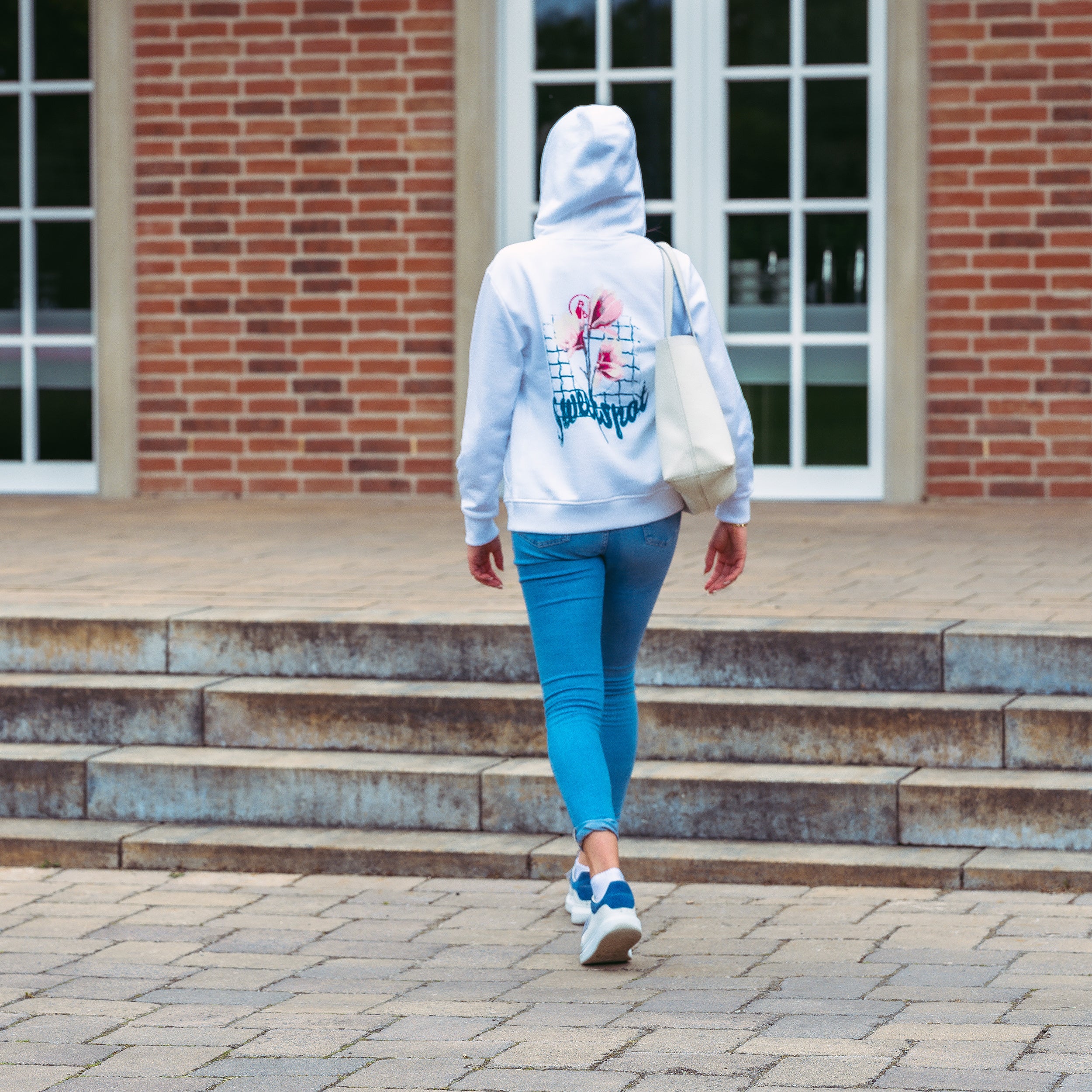 Create Flower Zip Sudadera Con Cremallera Mujeres-Blanco,Multicolor - Image 7