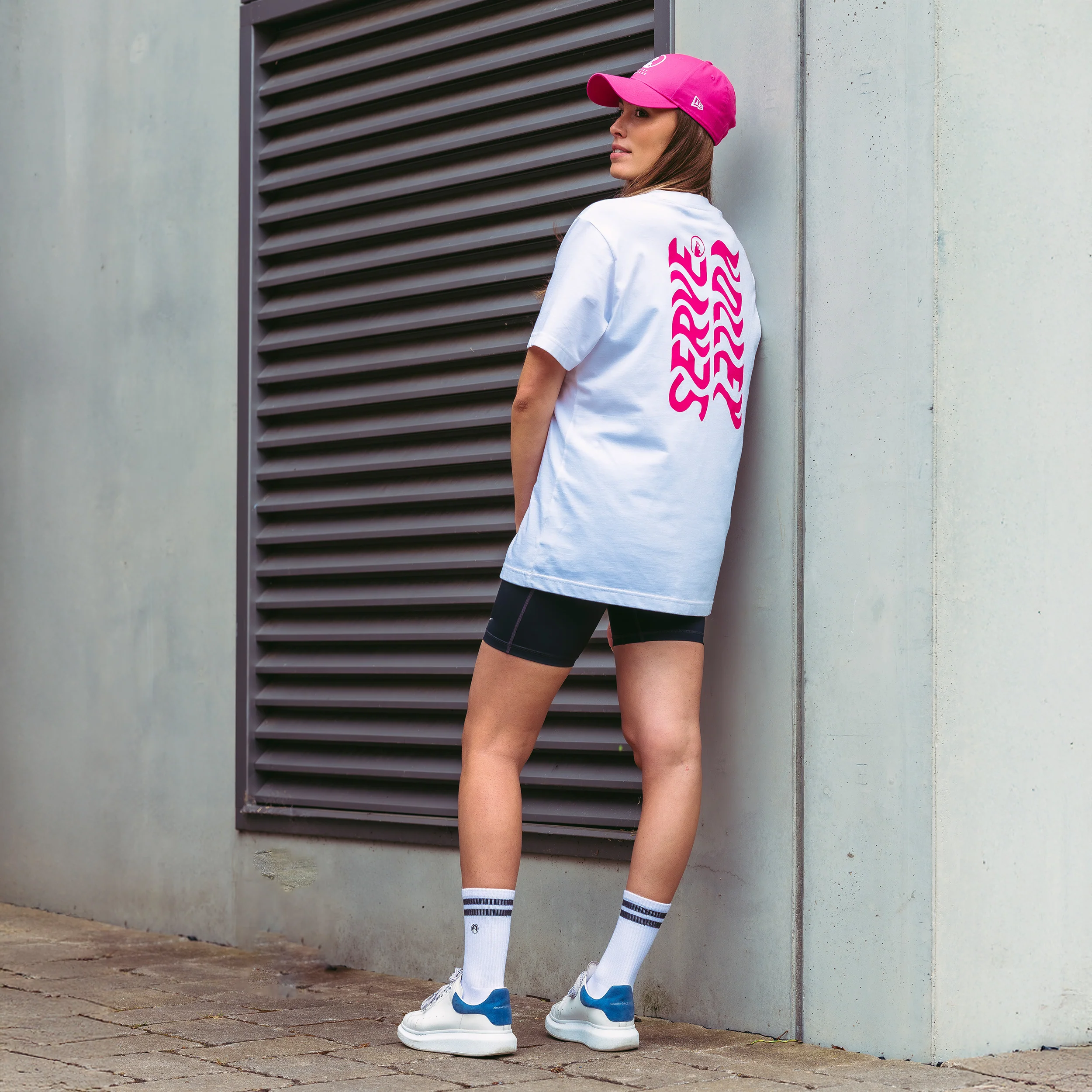 Create Wavy Boyfriend Camiseta De Manga Corta Mujeres-Blanco,Rosa - Image 6