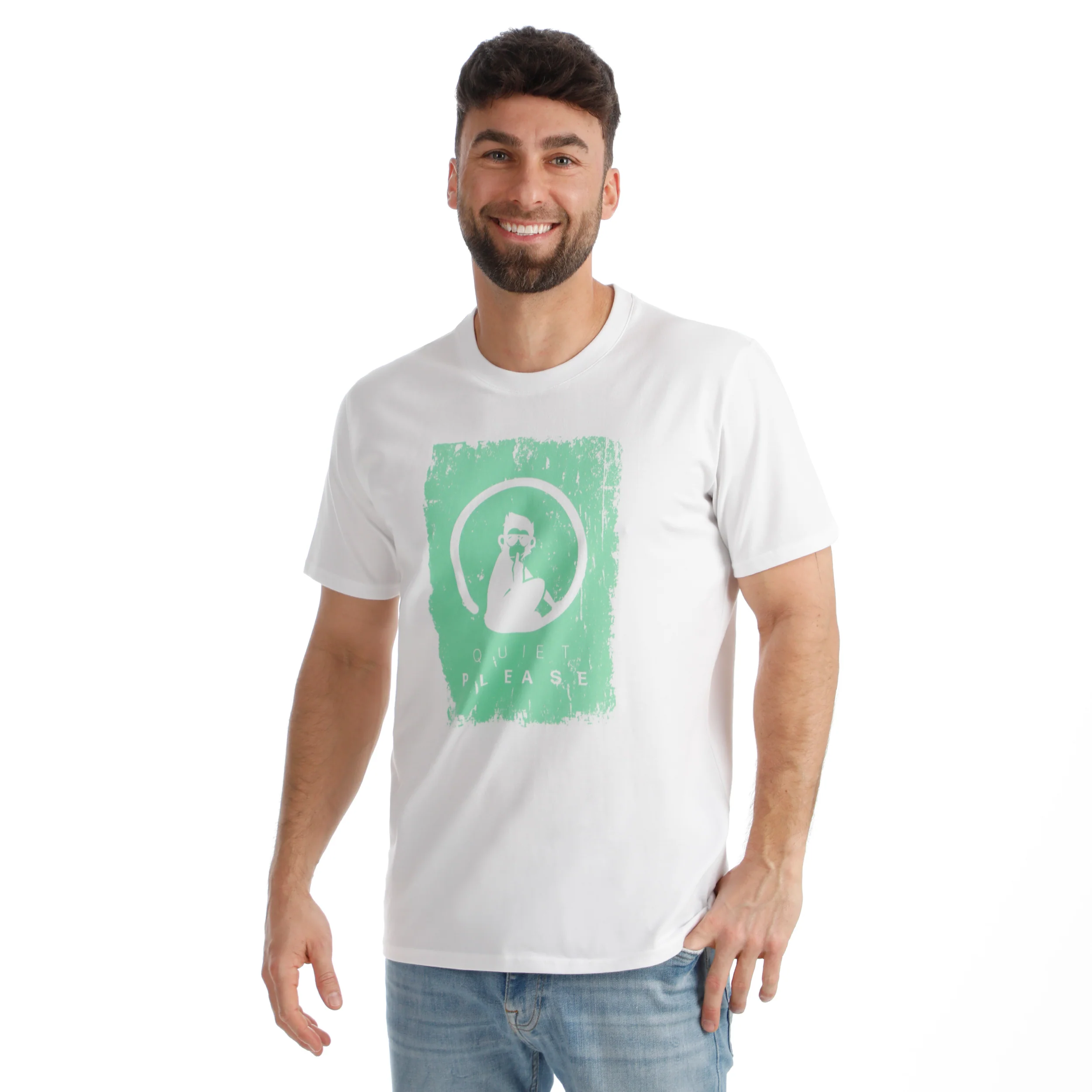 Crush Scraped Camiseta de manga corta Hombres-blanco, verde - Image 4