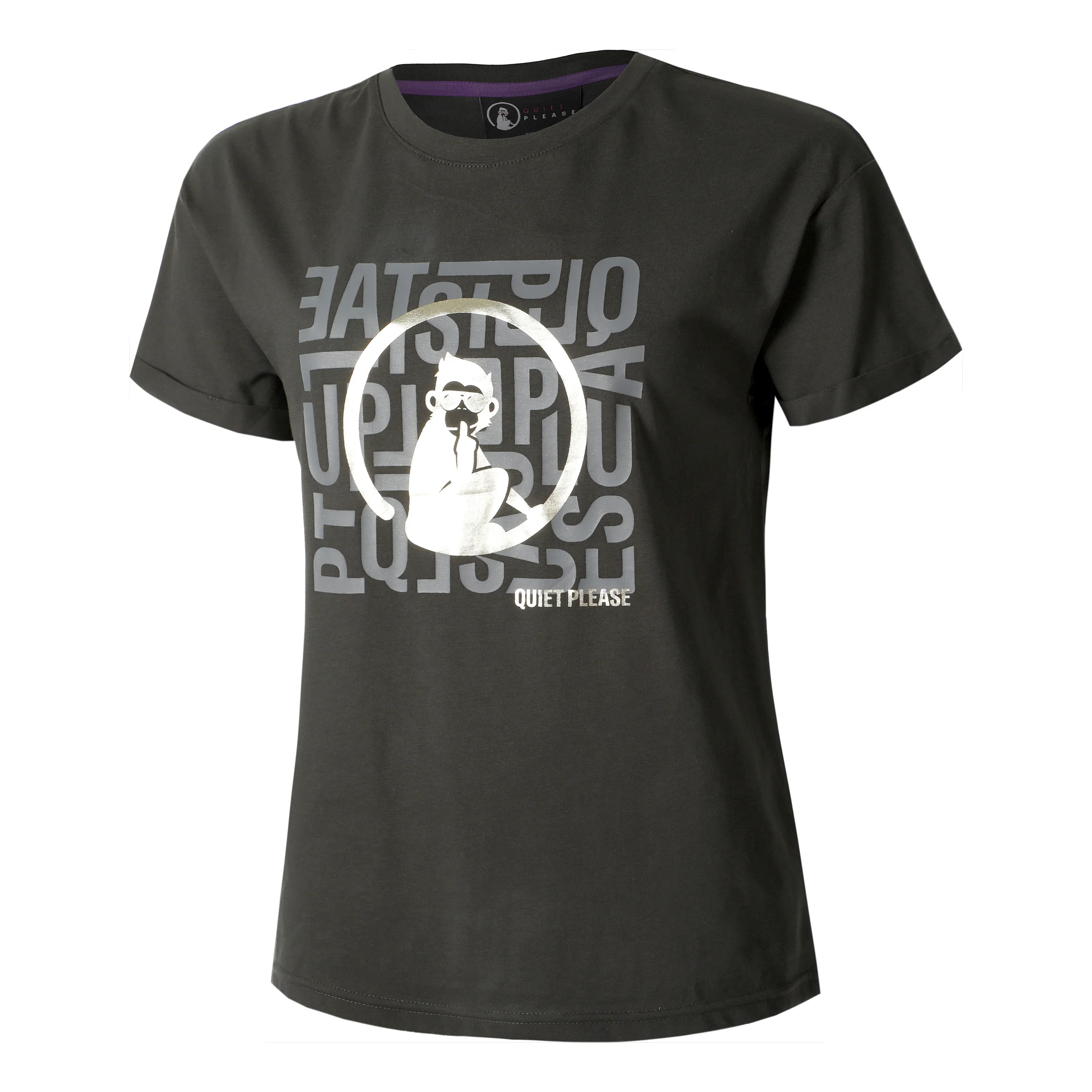 Glitter Word Salad Camiseta De Manga Corta Mujeres-Antracita