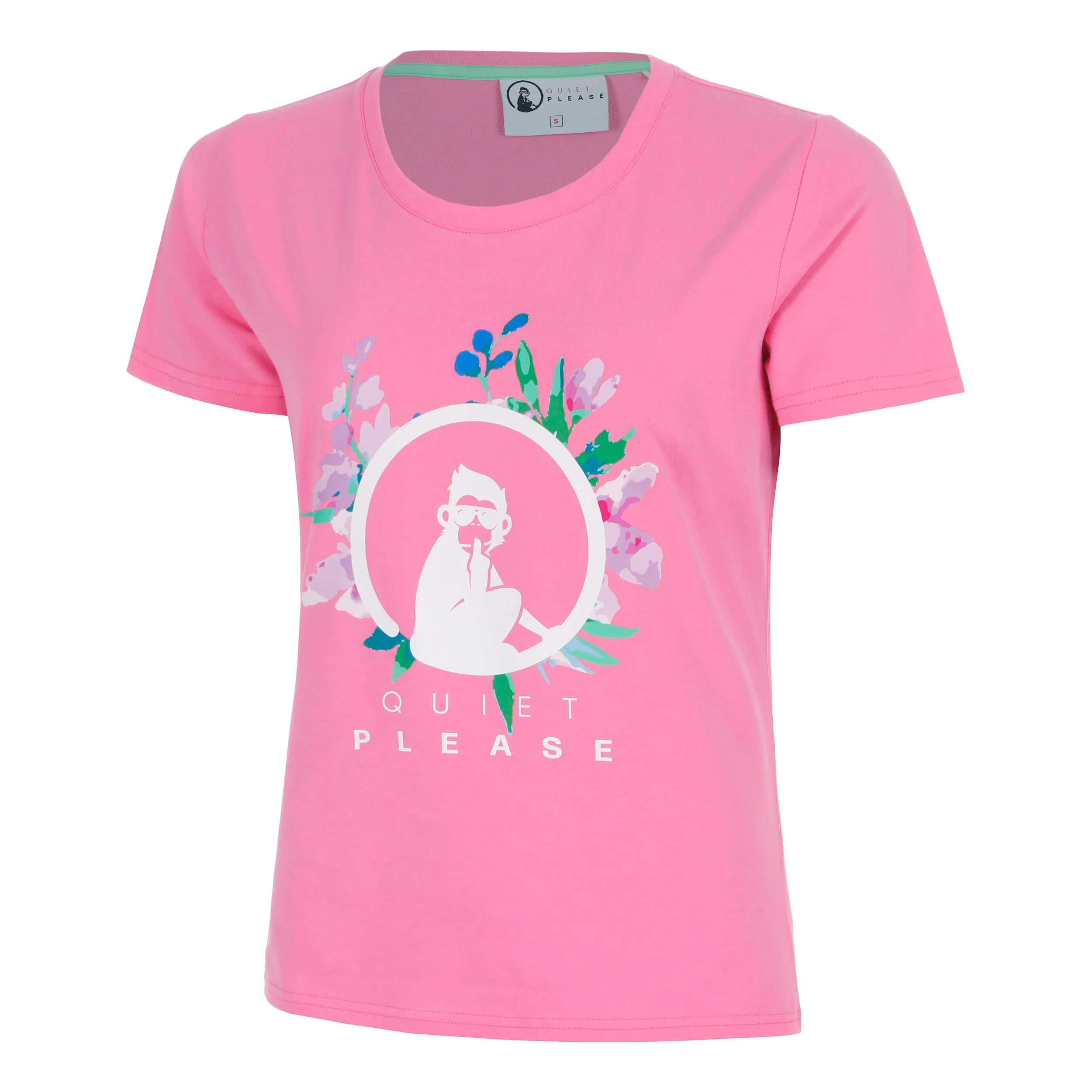 Joy Flower Logo Camiseta de manga corta Mujeres-rosa, blanco