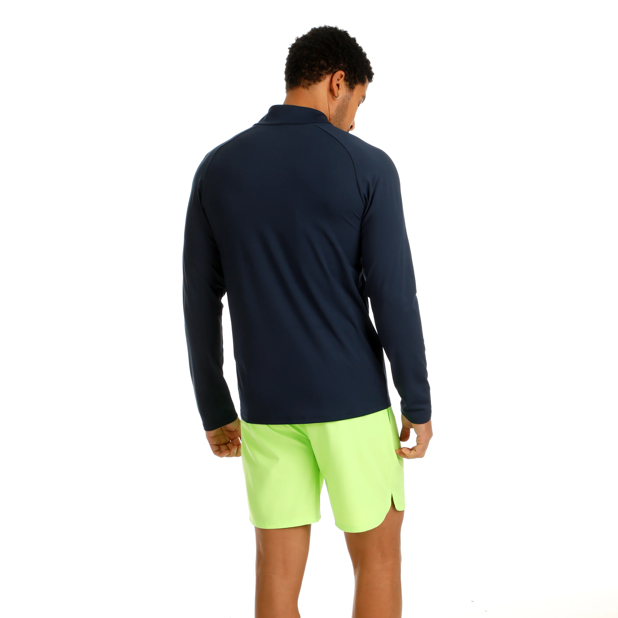 Wild Big Serve 1/4 Zip Camiseta De Manga Larga Hombres-Azul Oscuro,Verde Neón - Image 5