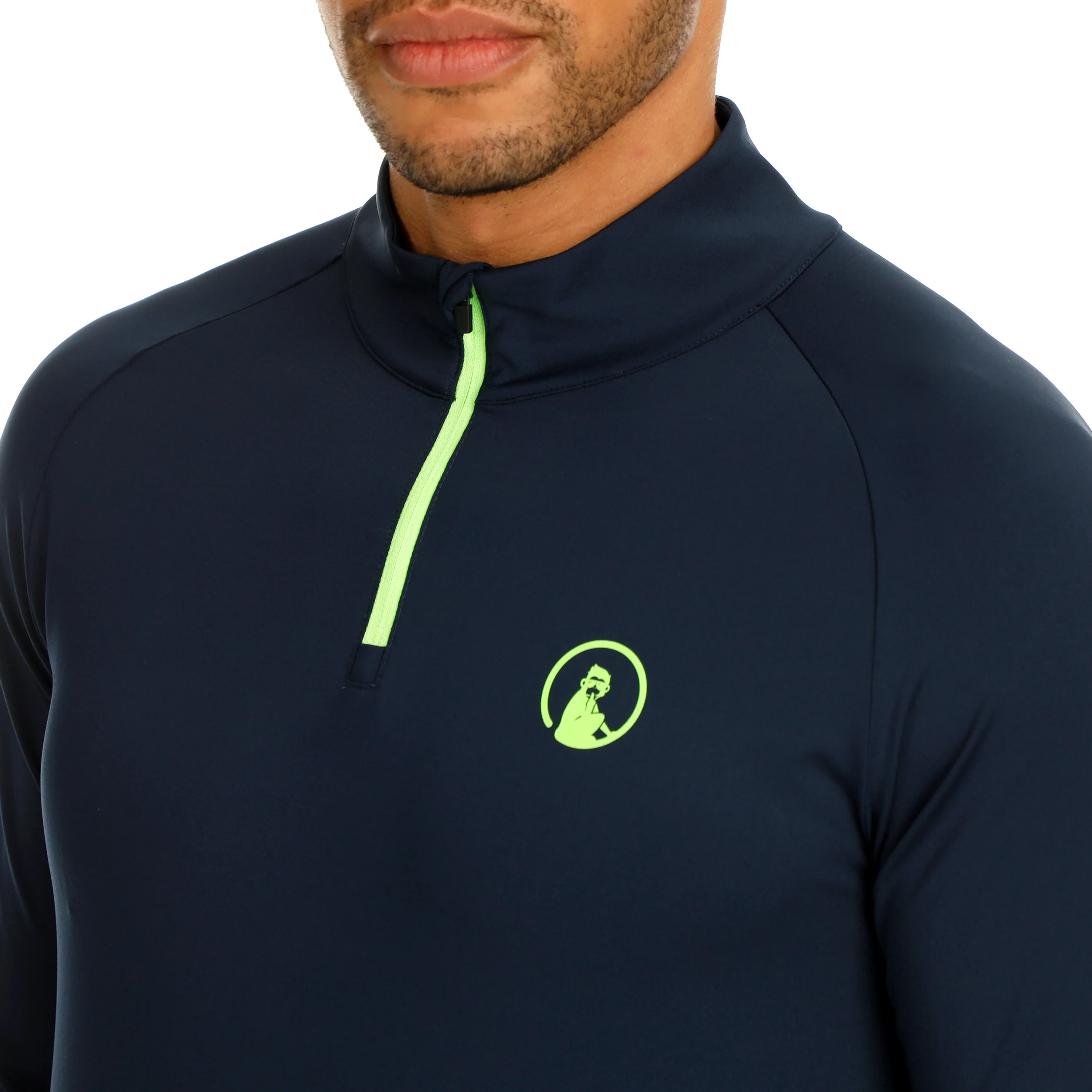 Wild Big Serve 1/4 Zip Camiseta De Manga Larga Hombres-Azul Oscuro,Verde Neón - Image 6