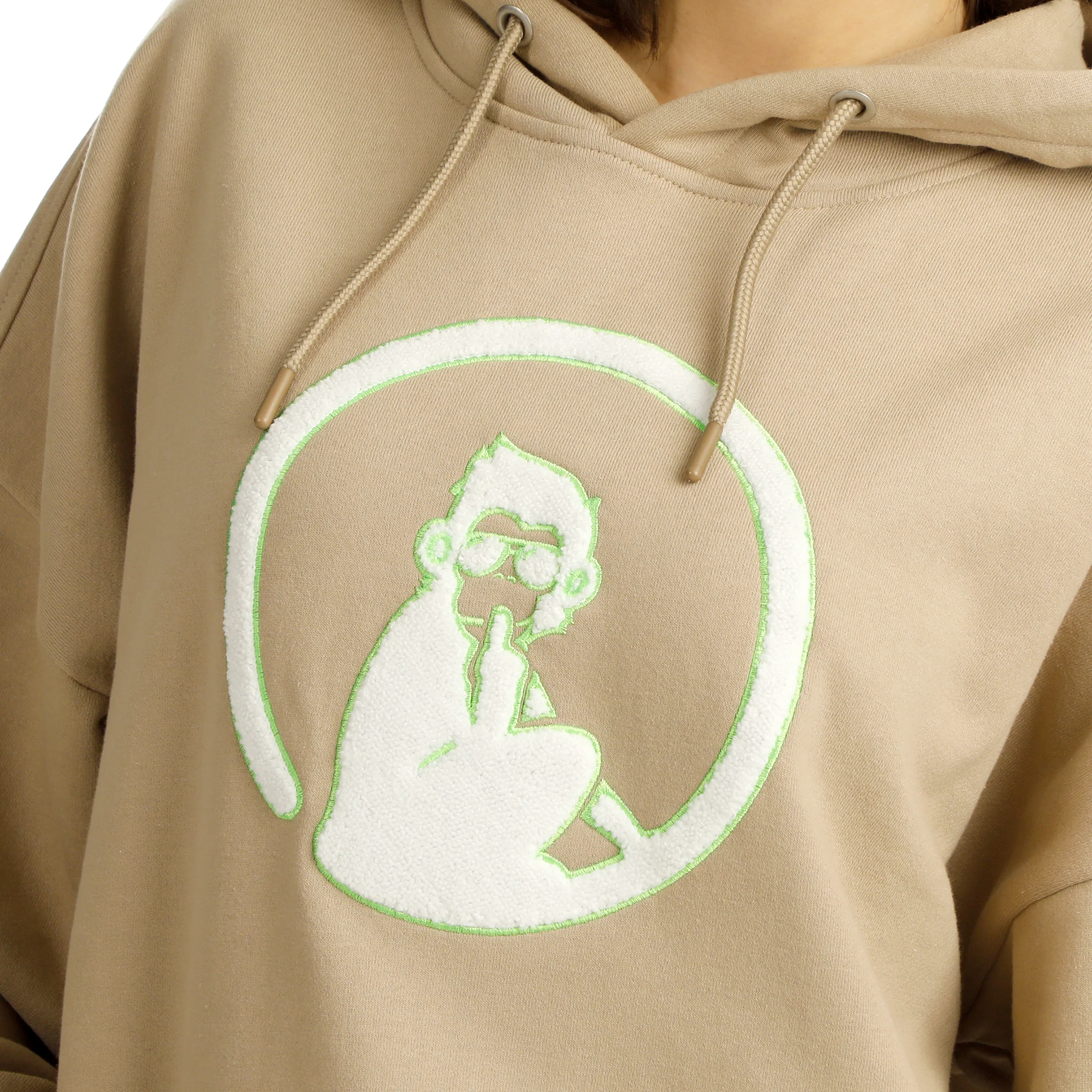 Wild Oversize Embroided Sudadera Con Capucha Mujeres-Beige,Verde Neón - Image 7