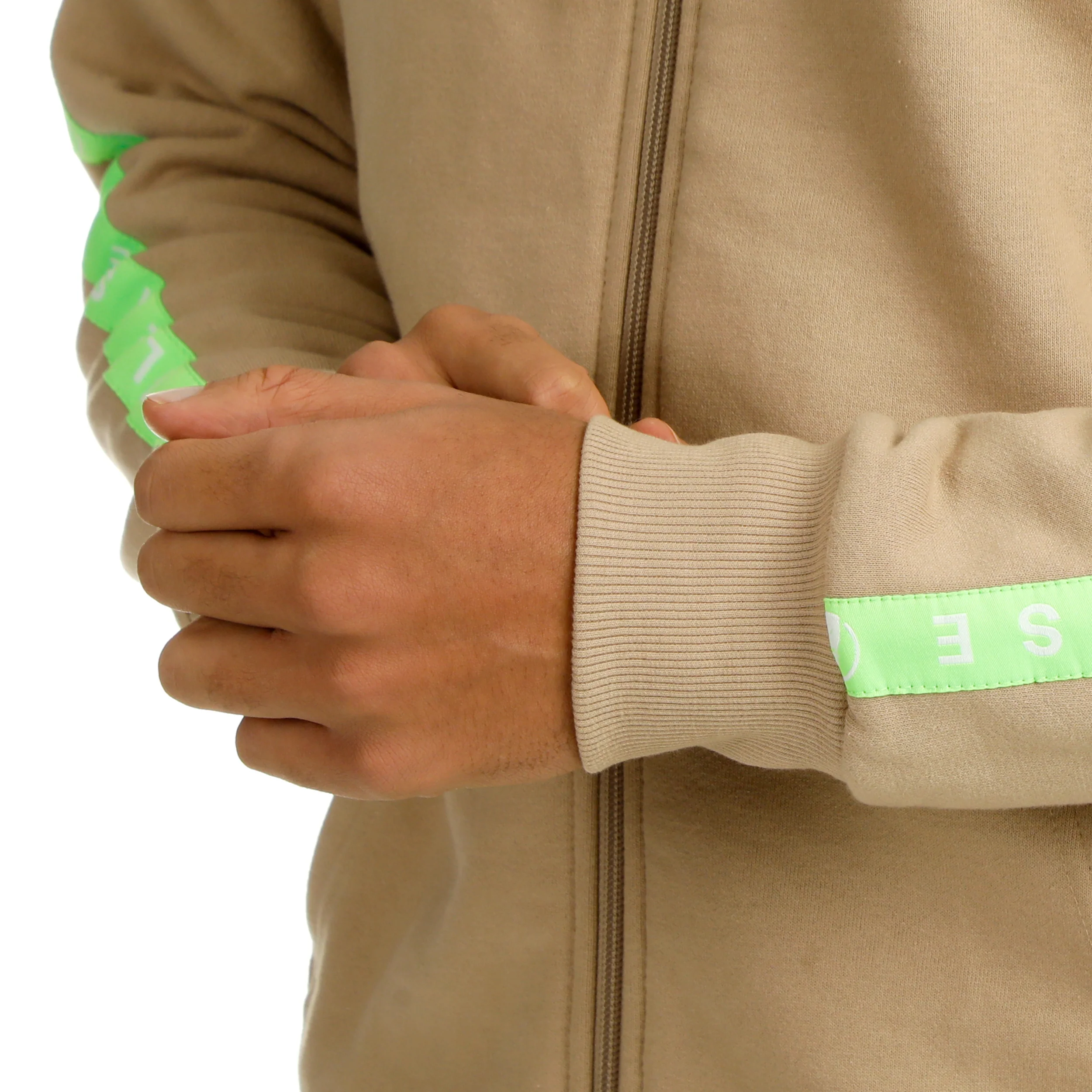Wild Taped Zip Sudadera Con Cremallera Hombres-Beige,Verde Neón - Image 10