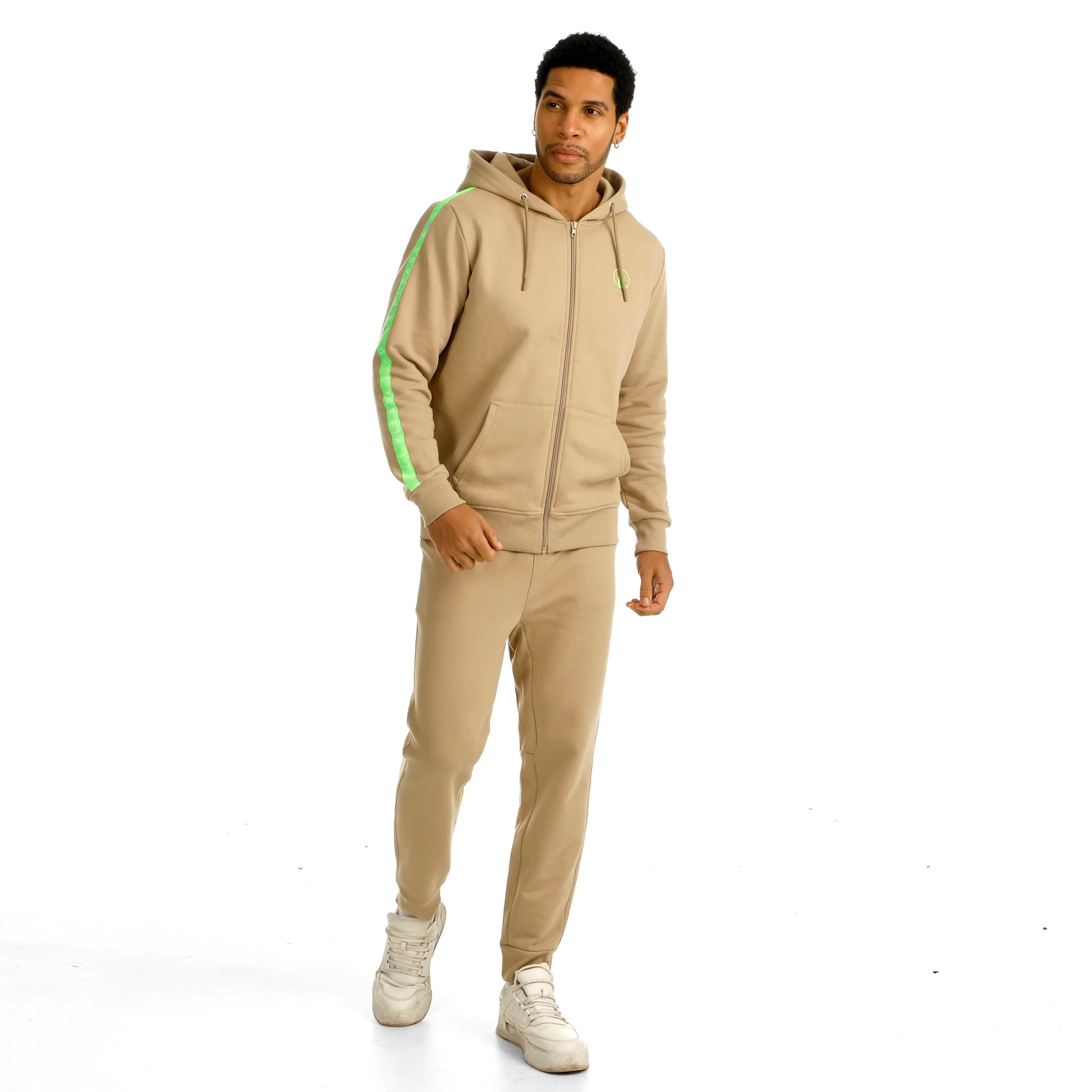 Wild Taped Zip Sudadera Con Cremallera Hombres-Beige,Verde Neón - Image 6